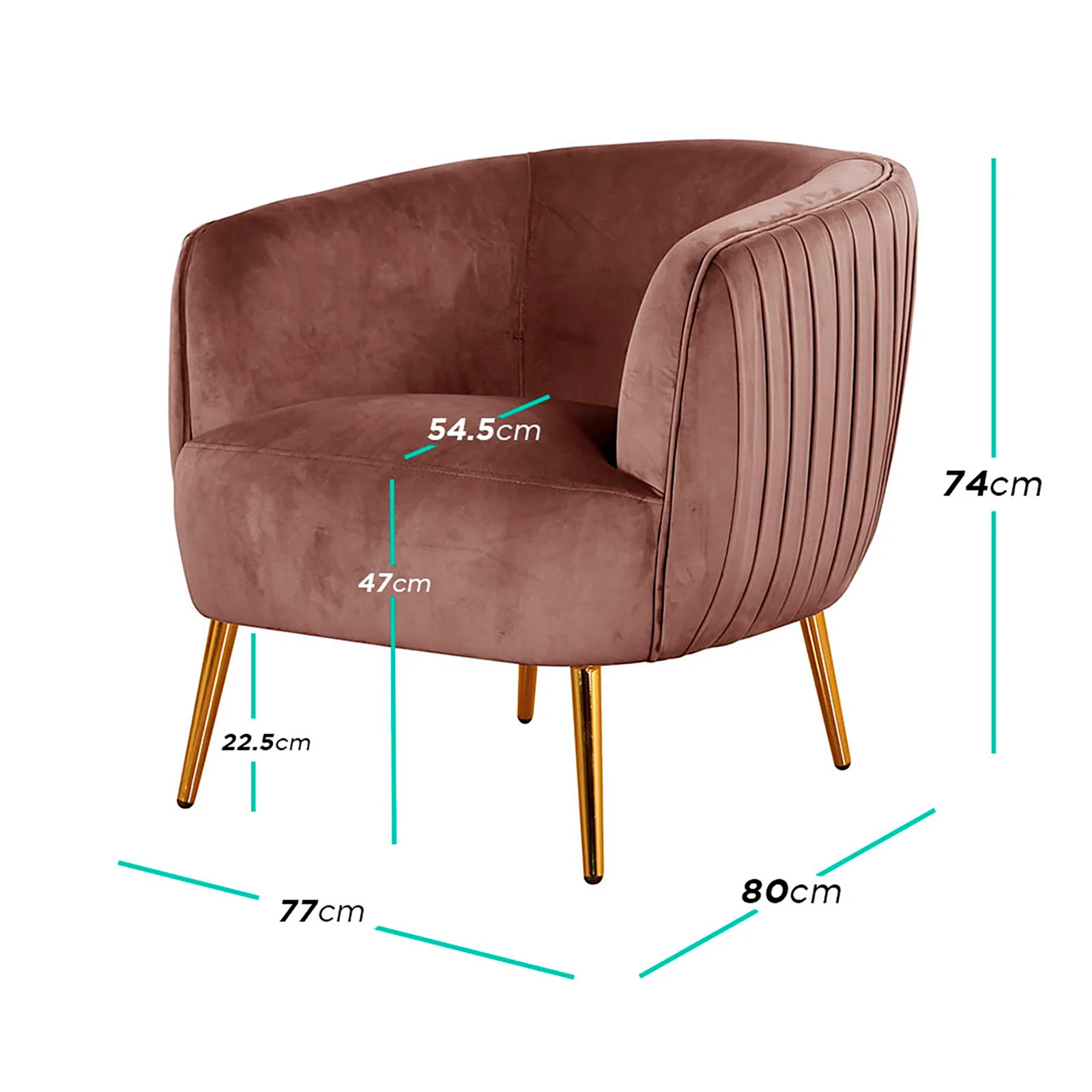 Evelyn Curved Velvet Sofa Accent Chair in Blush - Image 3