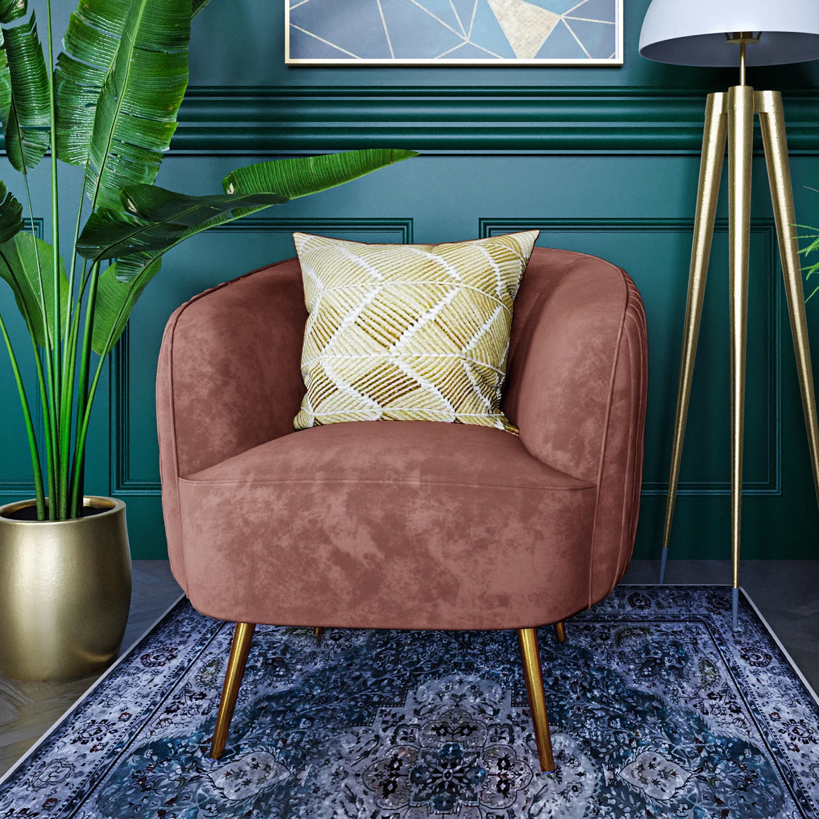 Evelyn Curved Velvet Sofa Accent Chair in Blush - Image 4