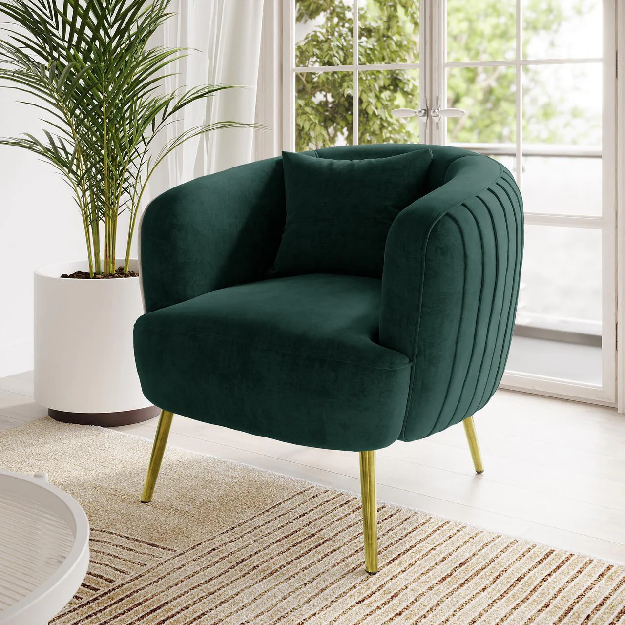 Evelyn Curved Velvet Sofa Accent Chair in Green - Image 2