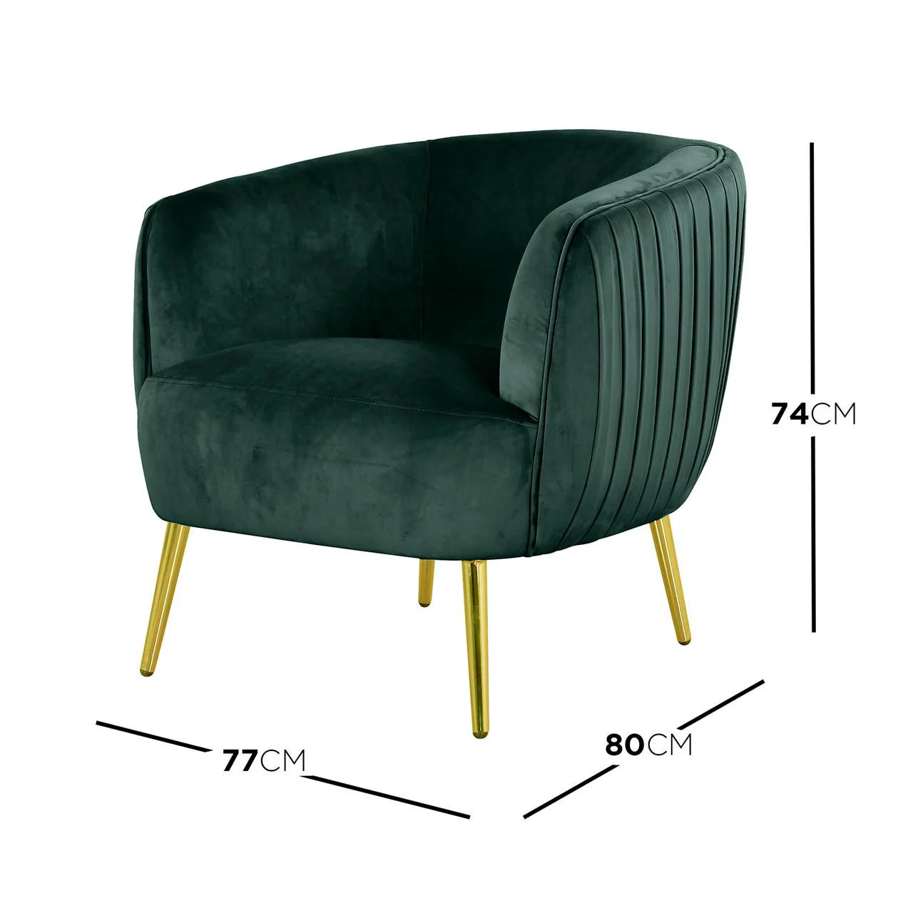 Evelyn Curved Velvet Sofa Accent Chair in Green - Image 3