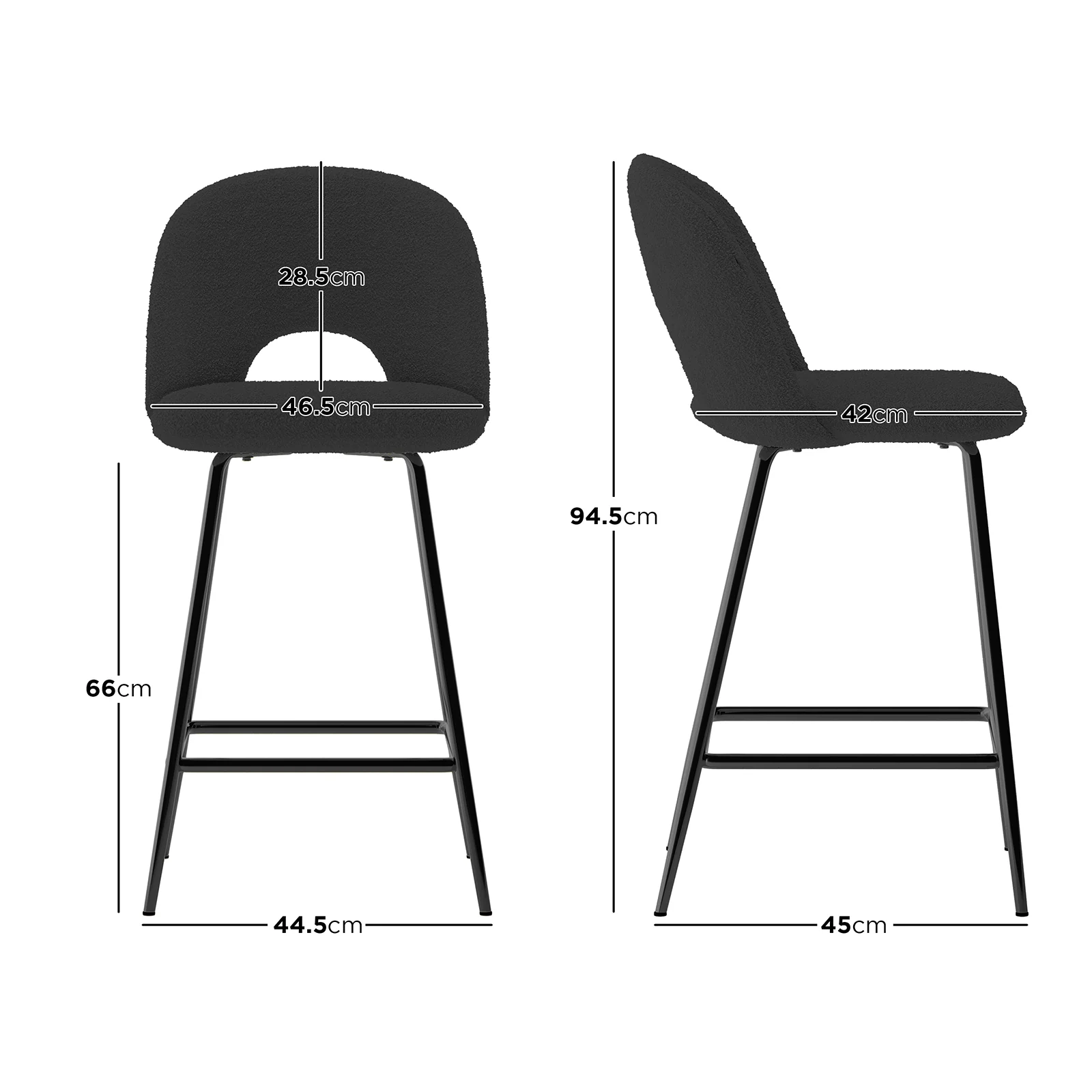 Evie High Back Boucle Bar Stool Set of 2 in Black - Image 3