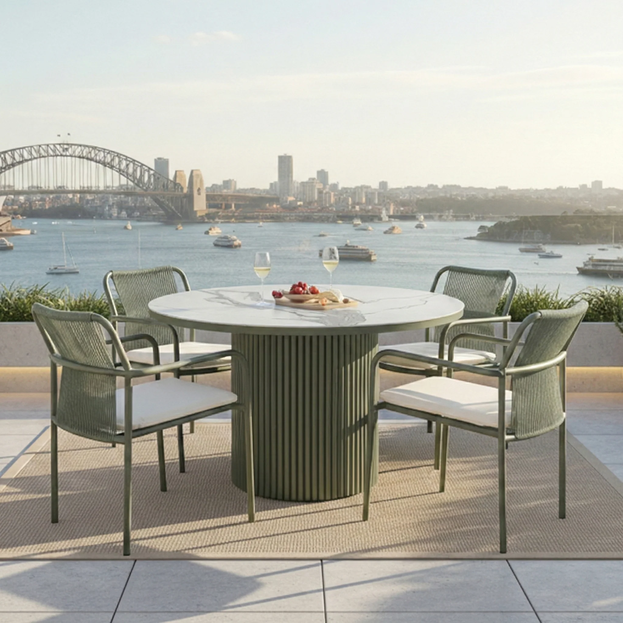 Evone 4 Seater Stone Outdoor Dining Set in Green - Image 2