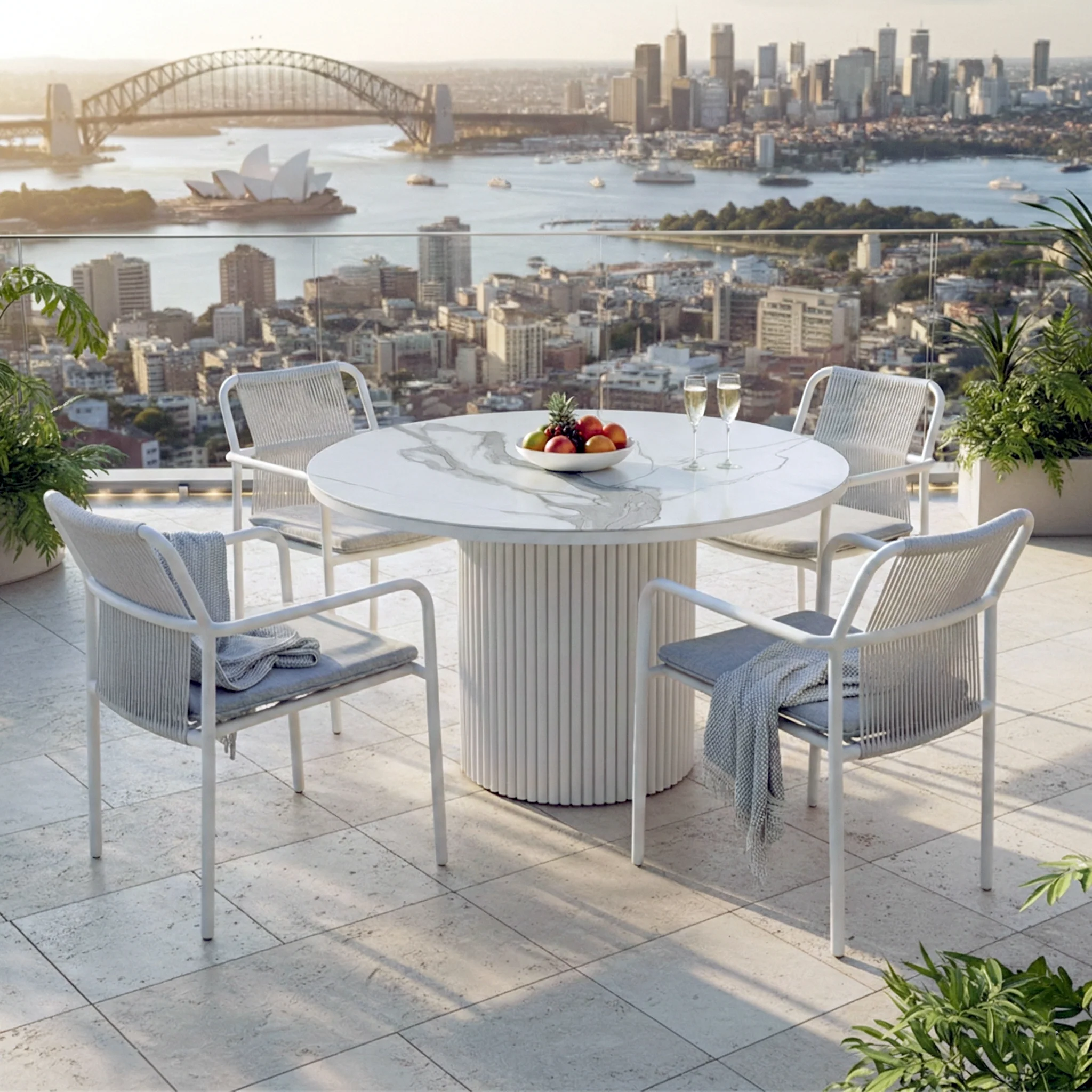 Evone 4 Seater Stone Outdoor Dining Set in Light Grey - Image 2