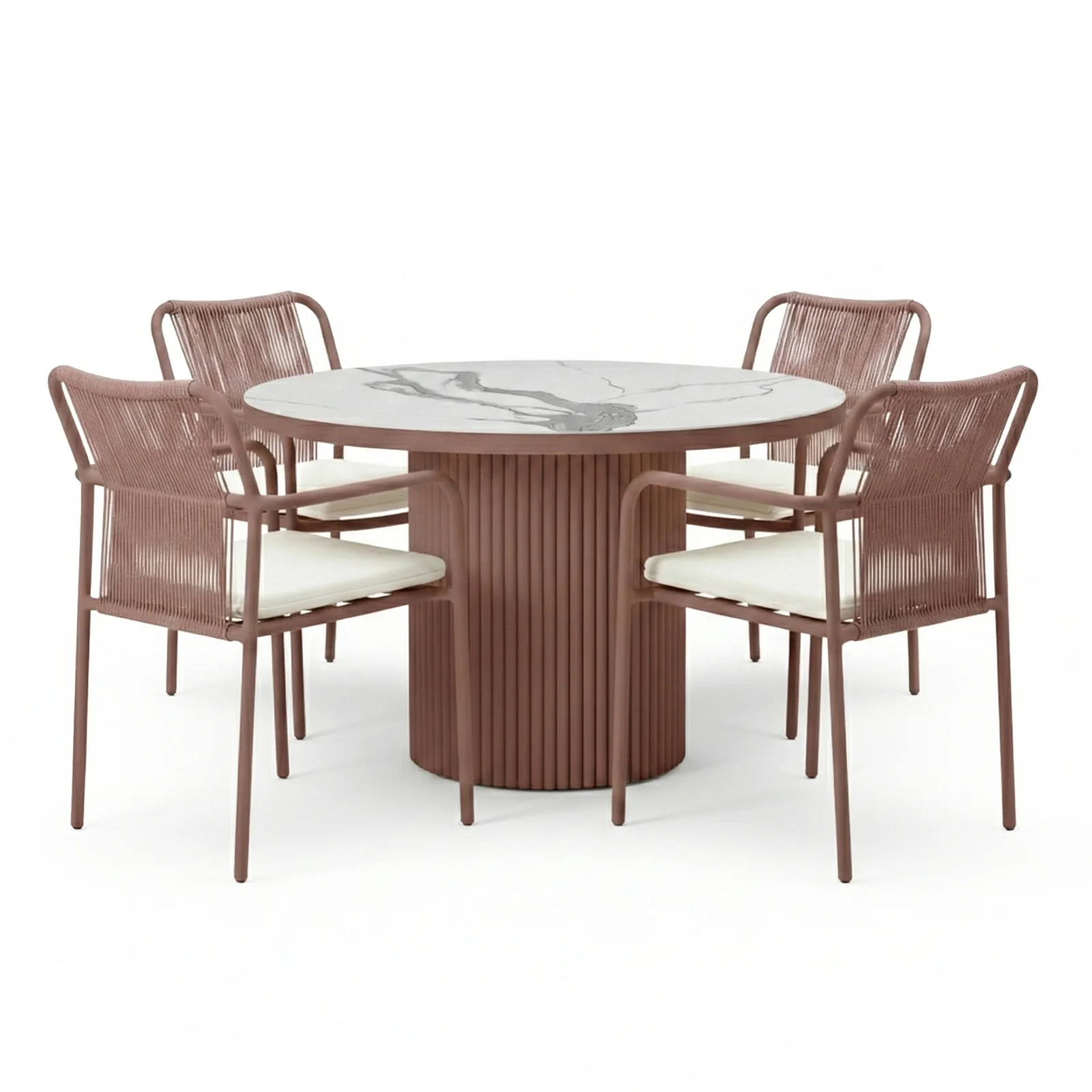 Evone 4 Seater Stone Outdoor Dining Set in Terracotta