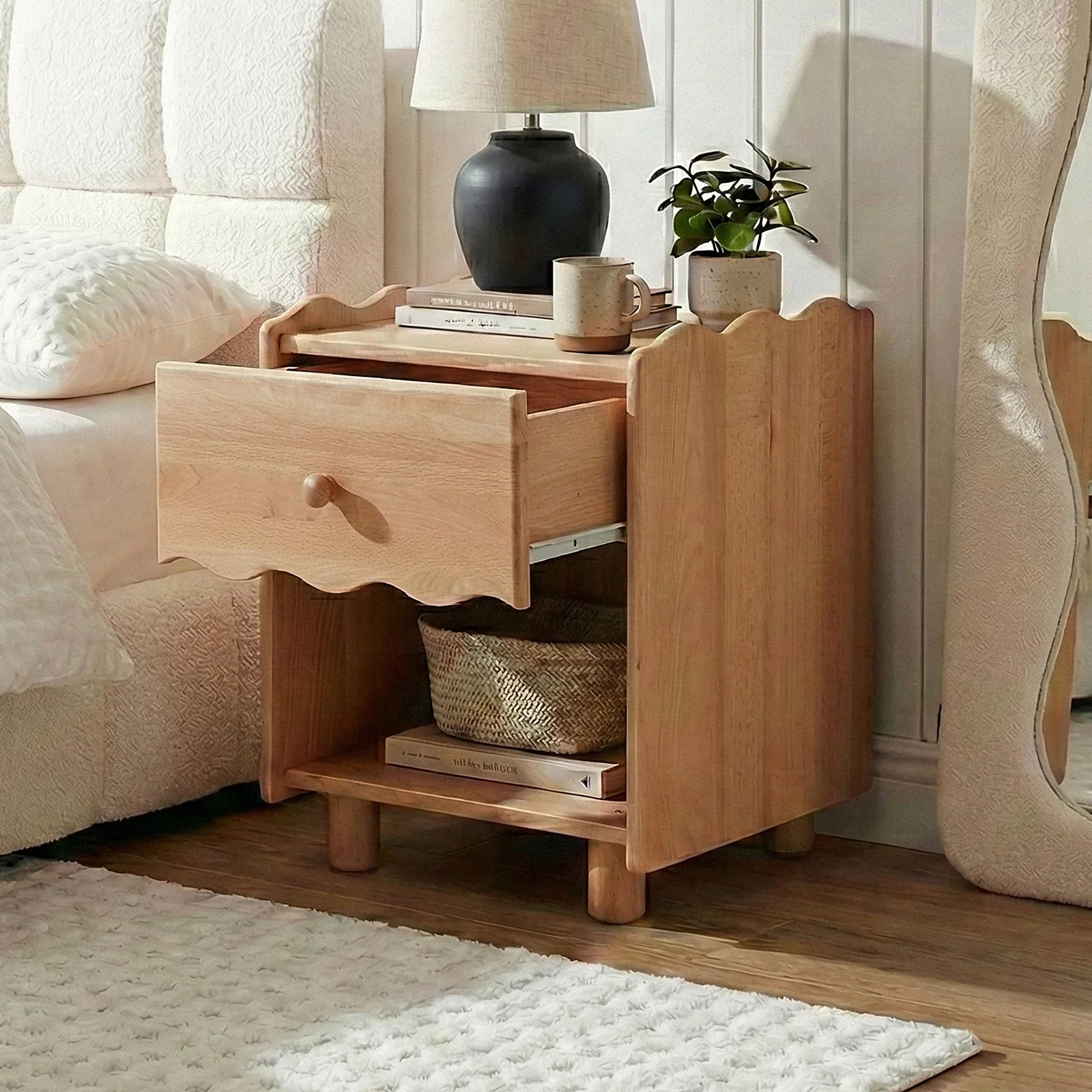 Evren 45cm Hardwood Bedside Table in Natural - Image 4