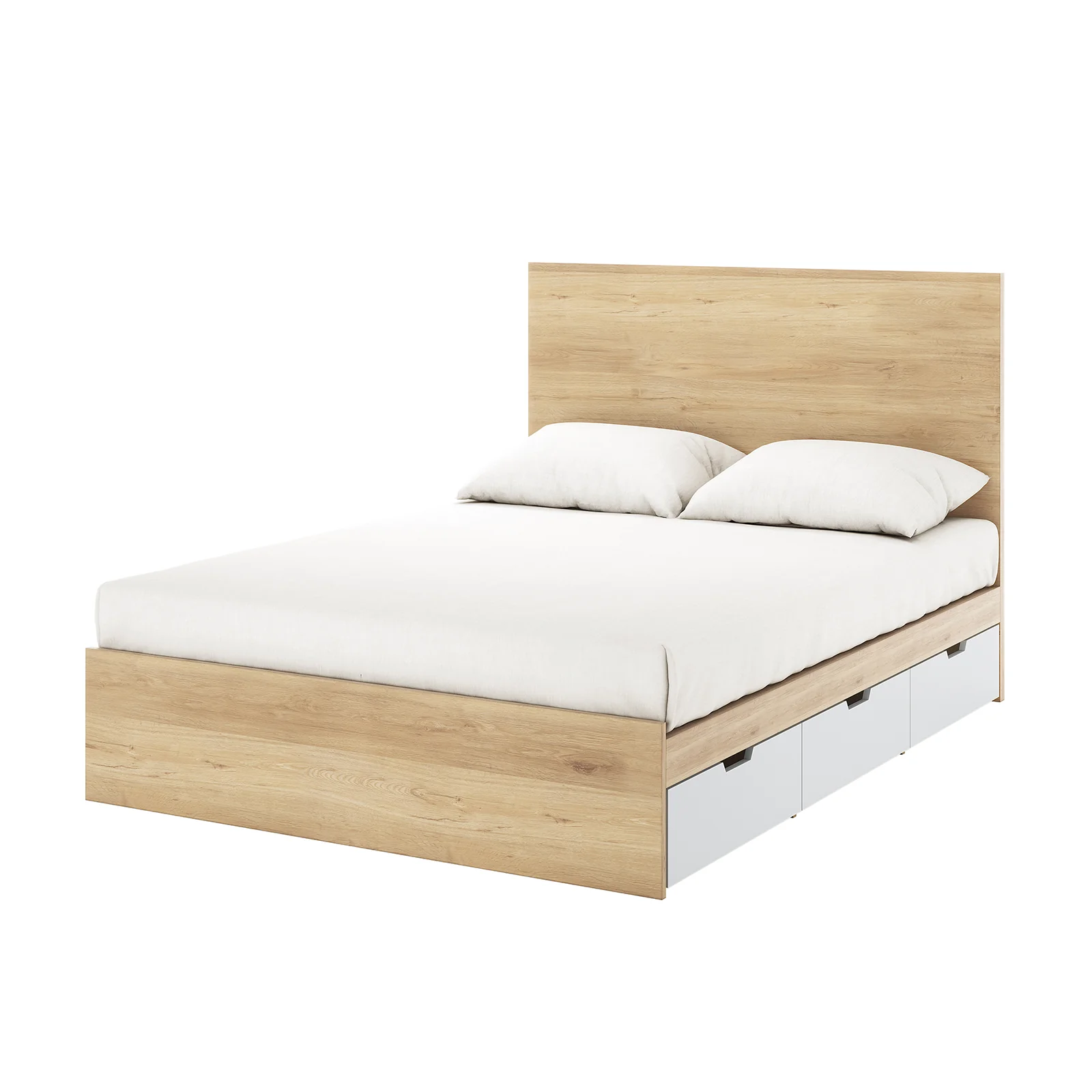 Fabiola Queen Storage Bed Base with Drawers in White & Oak
