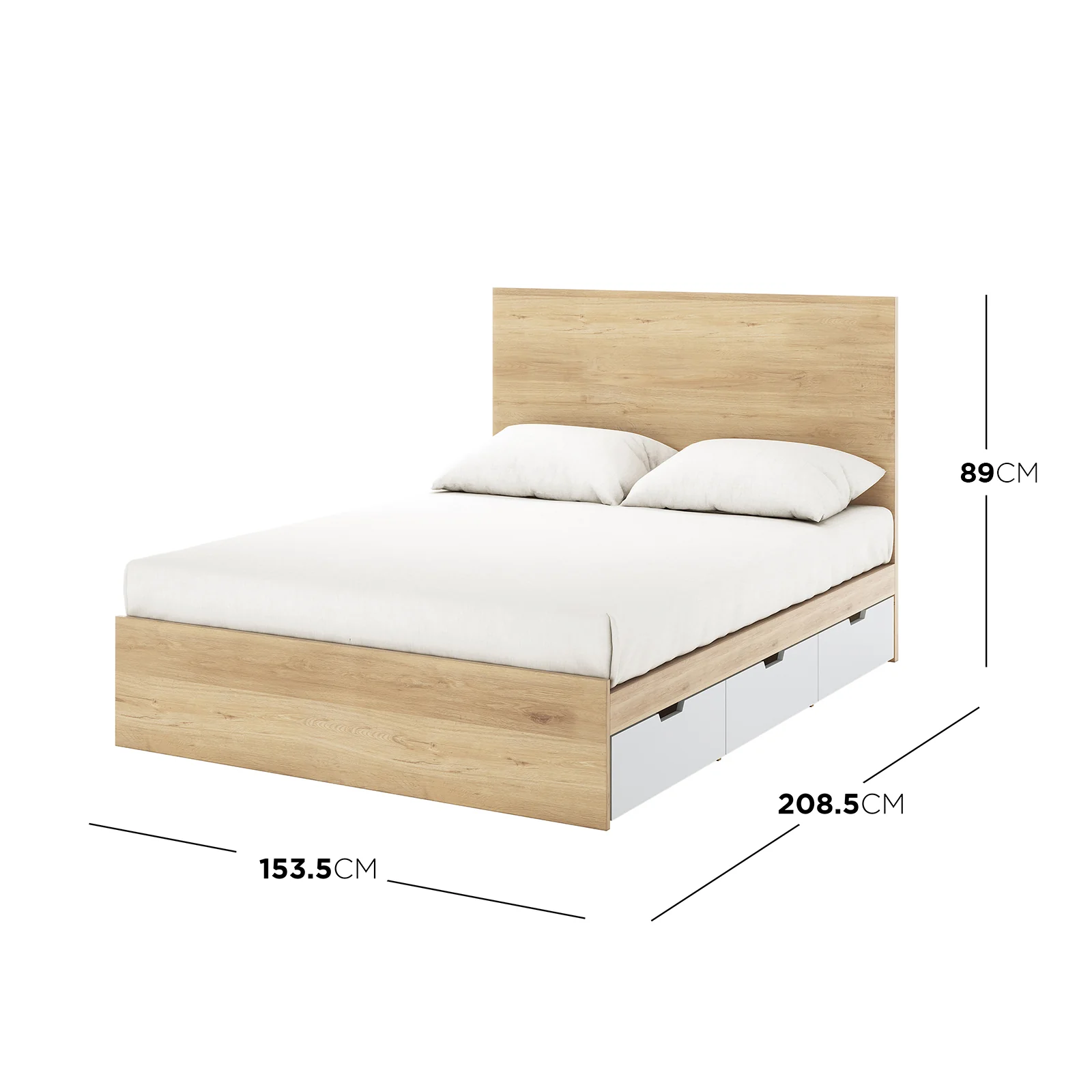 Fabiola Queen Storage Bed Base with Drawers in White & Oak - Image 3