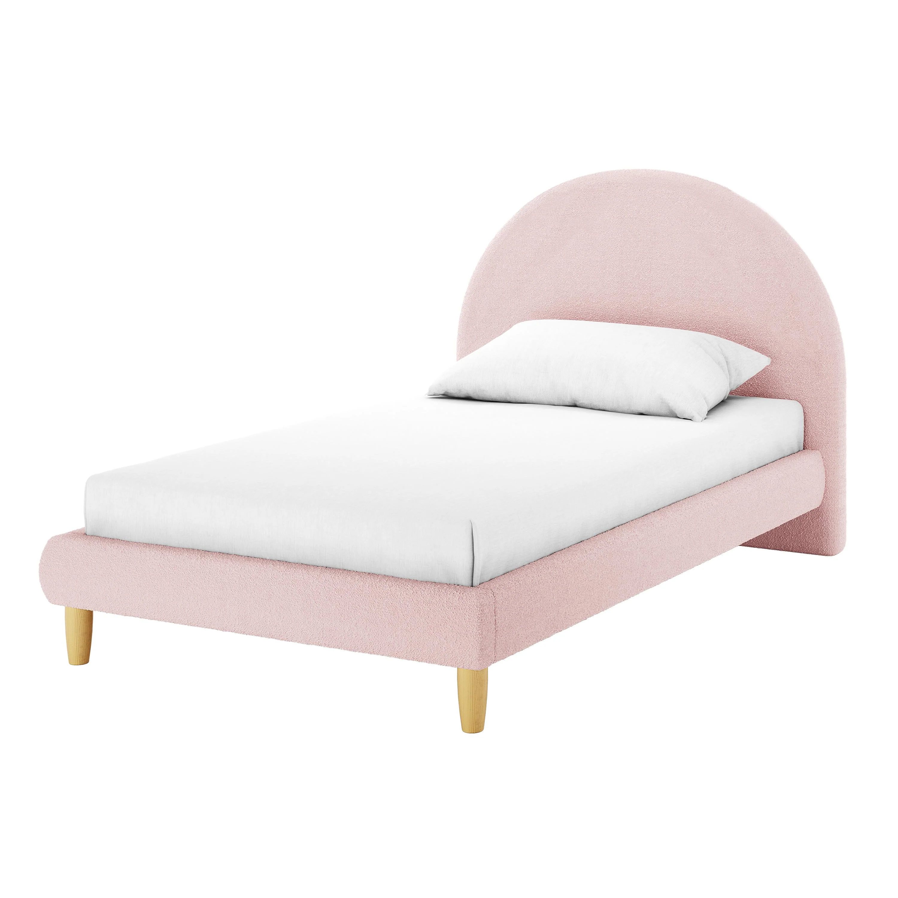 Fausta King Single Arched Boucle Bed Frame in Light Pink