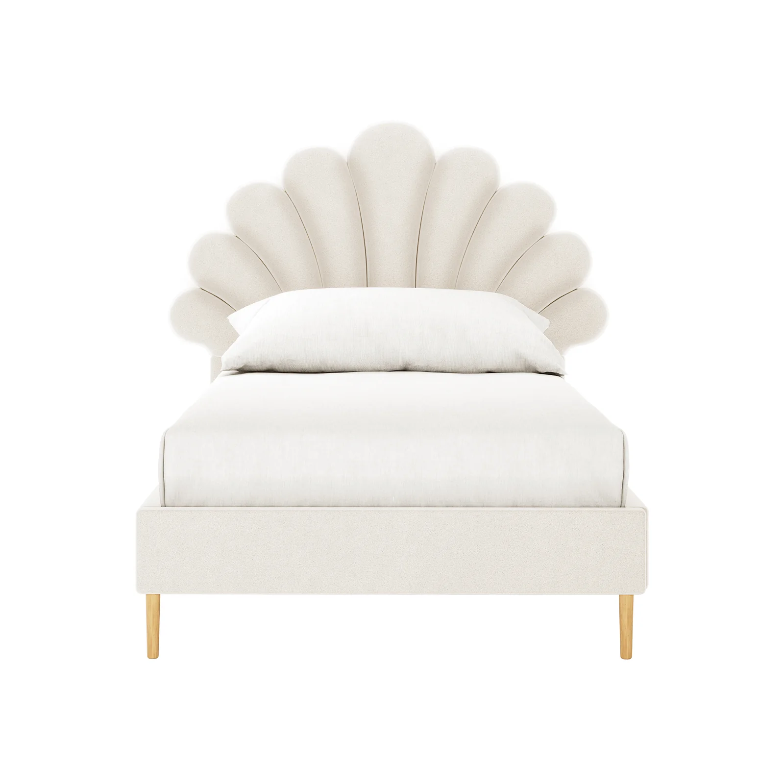 Fayette Kids Single Velvet Fabric Bed Frame in Cream White - Image 6