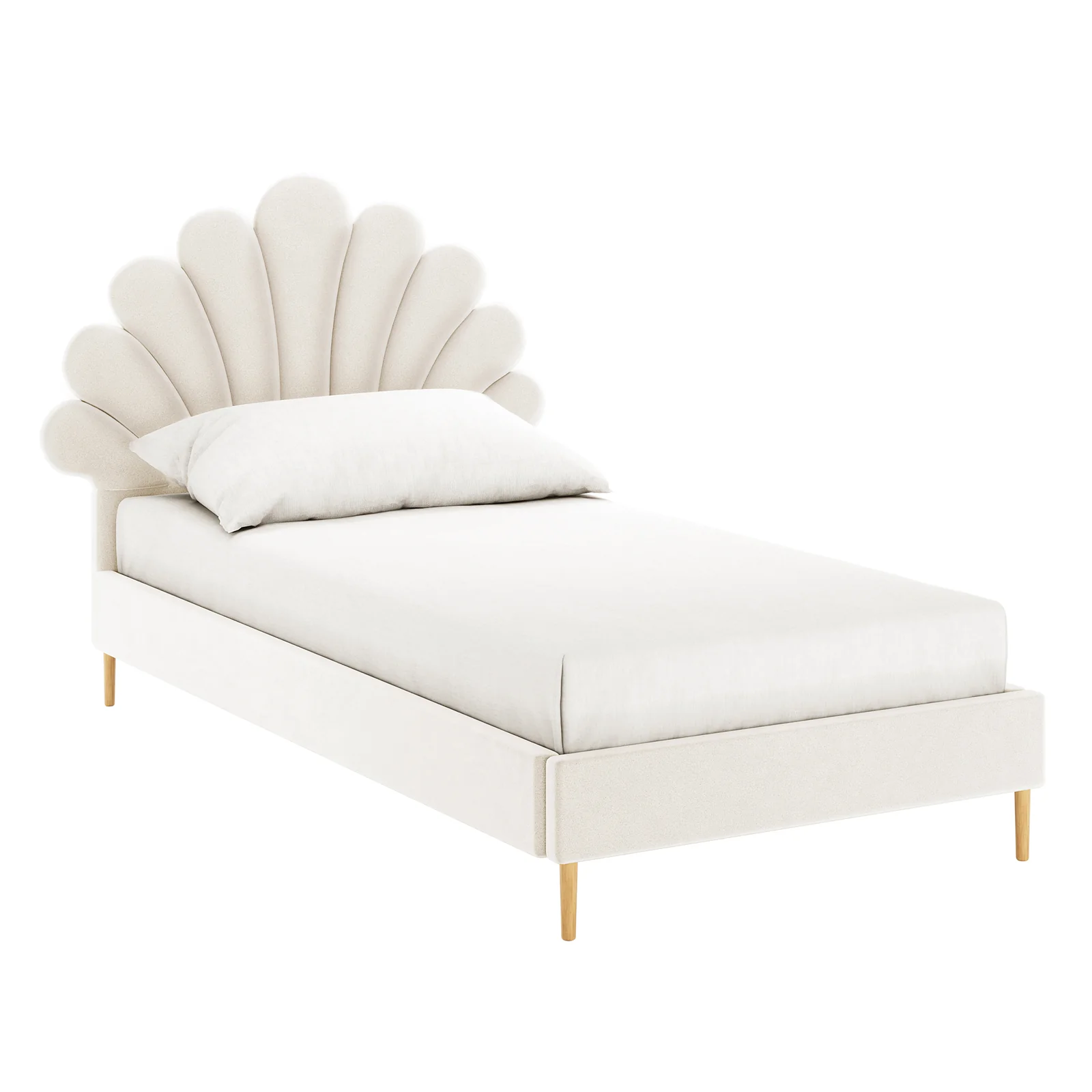 Fayette Kids Single Velvet Fabric Bed Frame in Cream White - Image 7