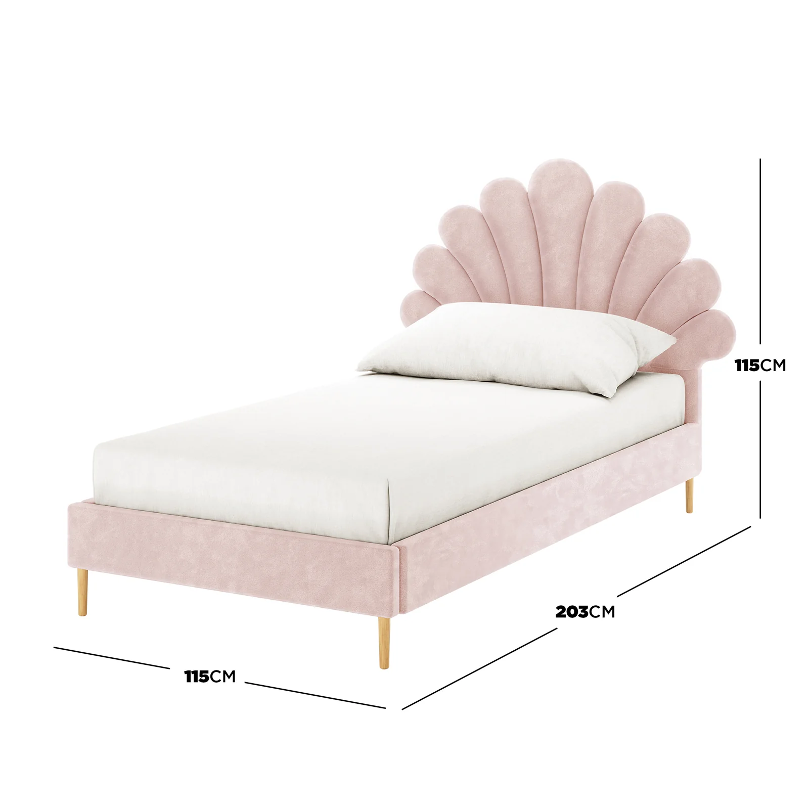 Fayette Kids Single Velvet Fabric Bed Frame in Soft Pink - Image 3