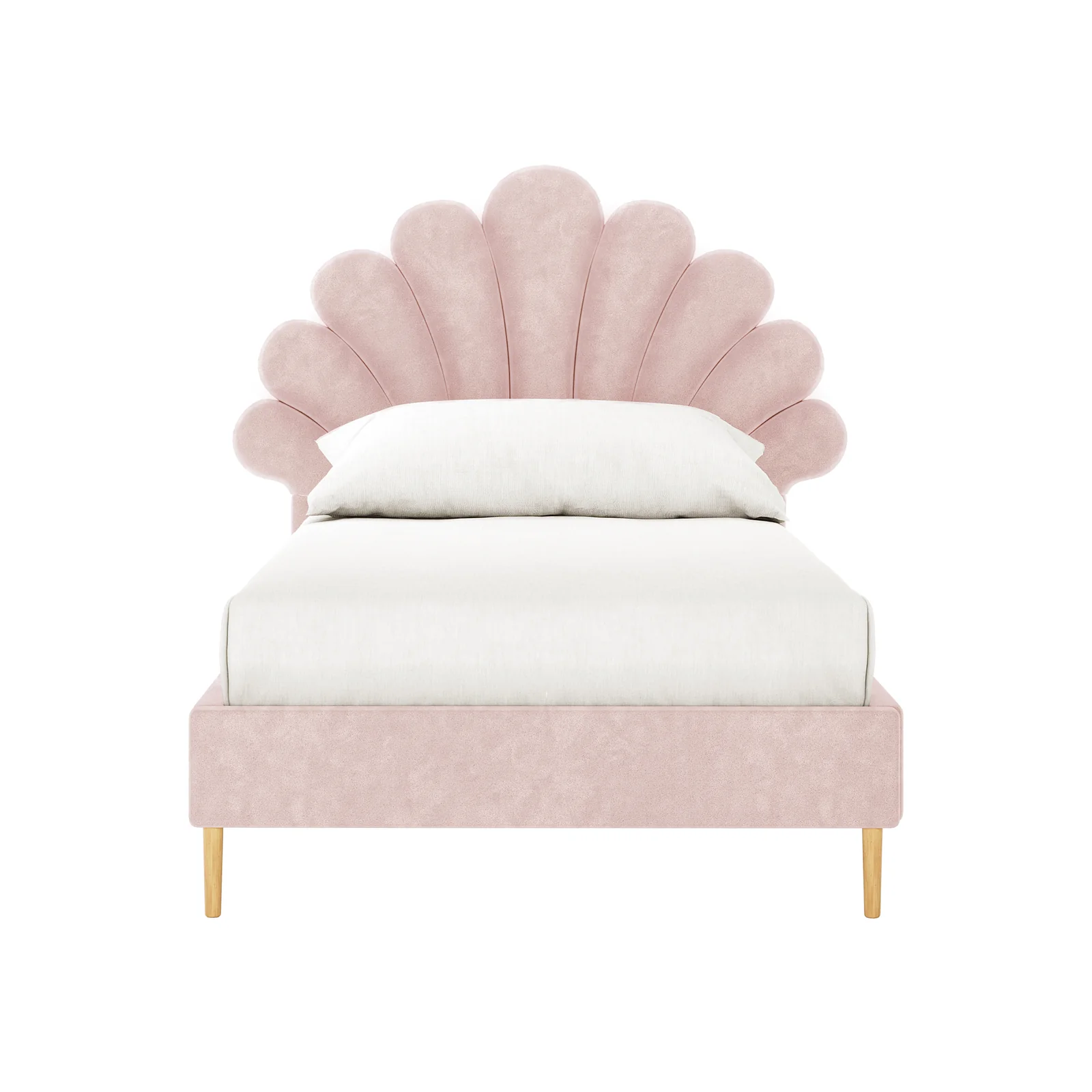 Fayette Kids Single Velvet Fabric Bed Frame in Soft Pink - Image 4