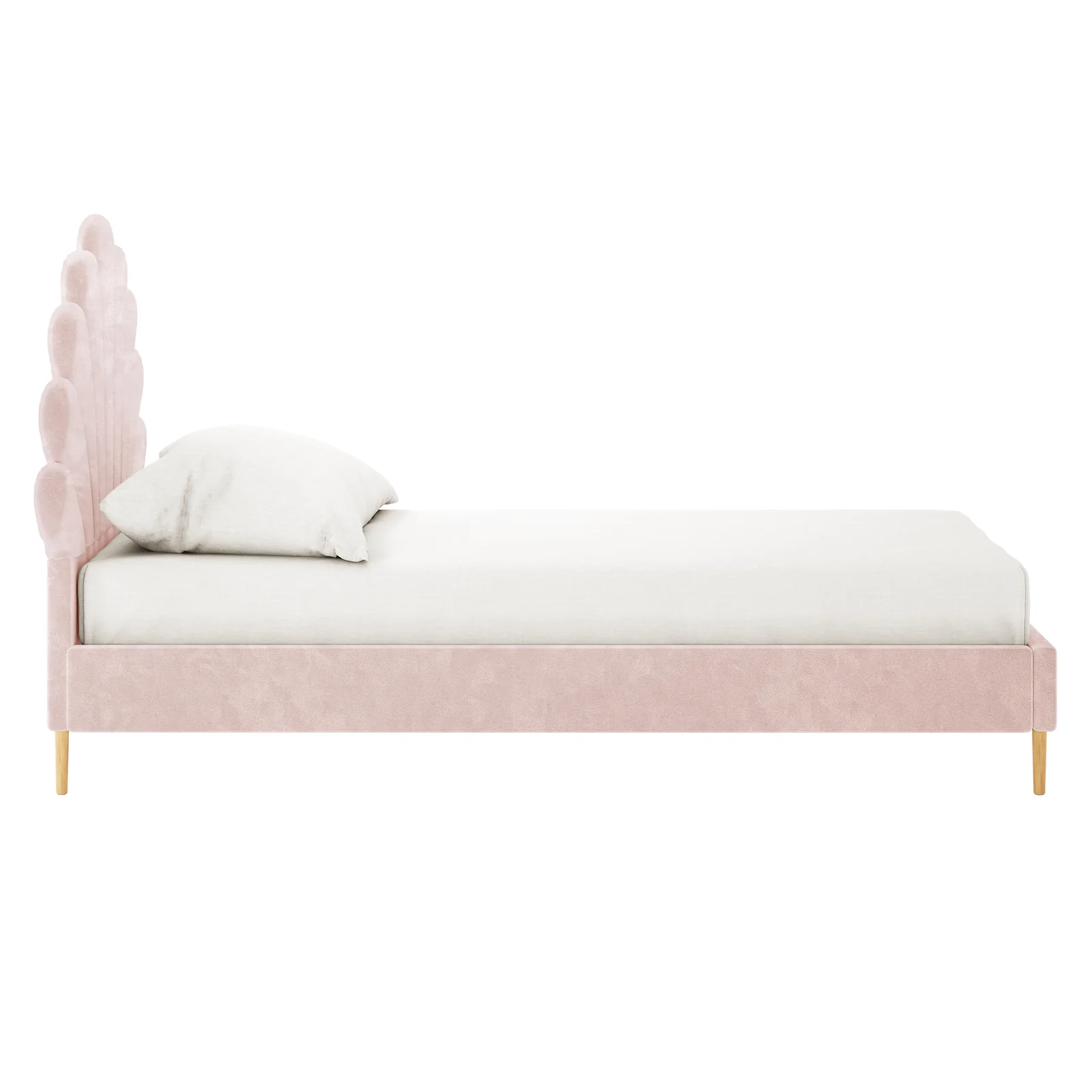 Fayette Kids Single Velvet Fabric Bed Frame in Soft Pink - Image 6