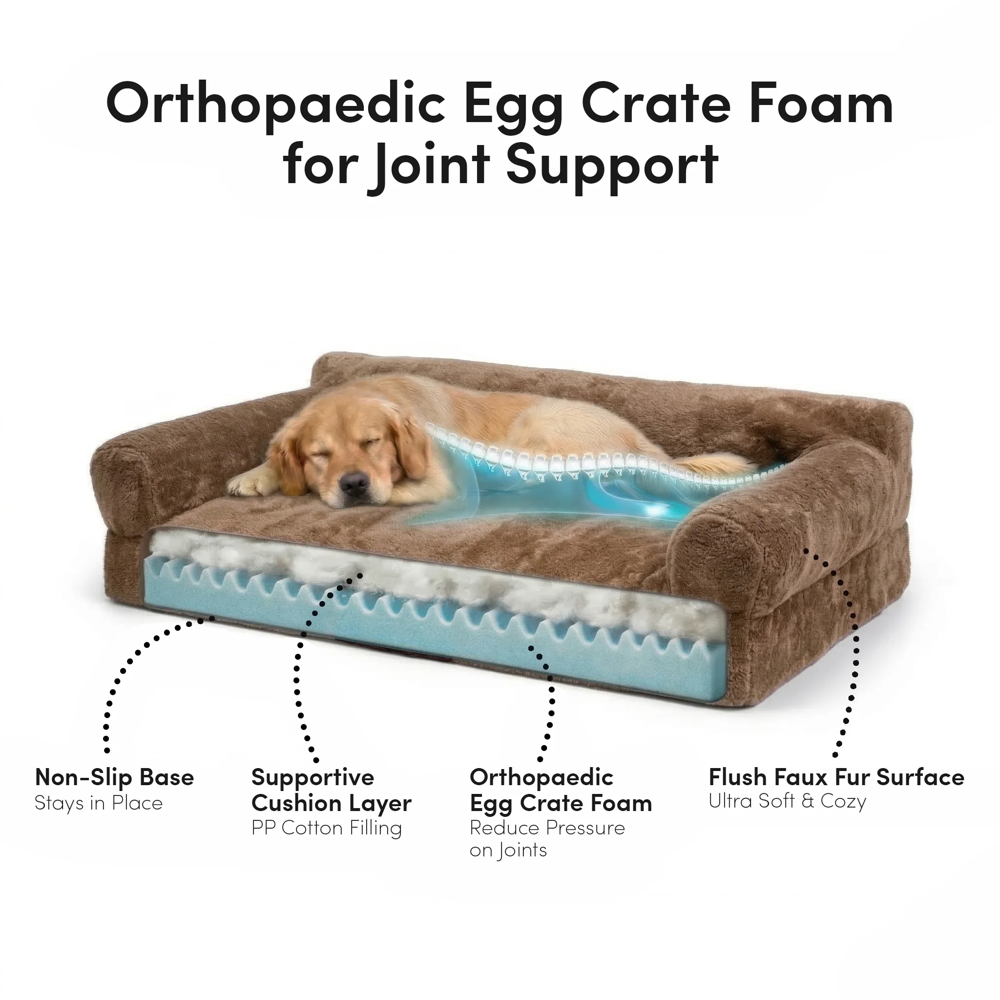 Fergus Large Orthopaedic Faux Fur Dog Bed in Beige - Image 4