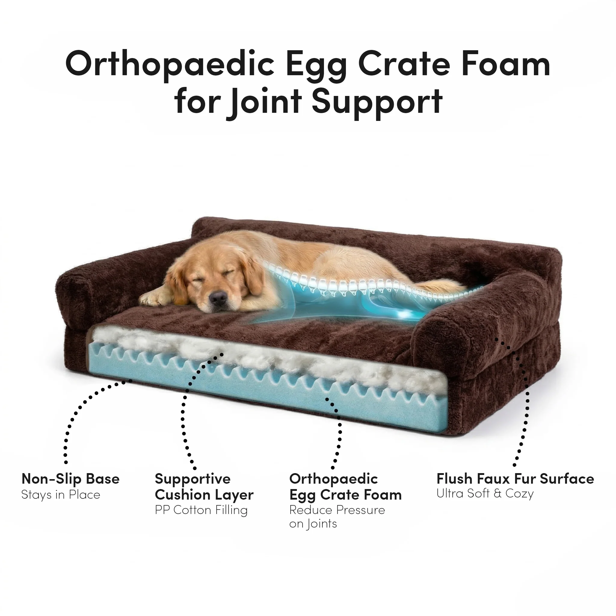 Fergus Large Orthopaedic Faux Fur Dog Bed in Brown - Image 4