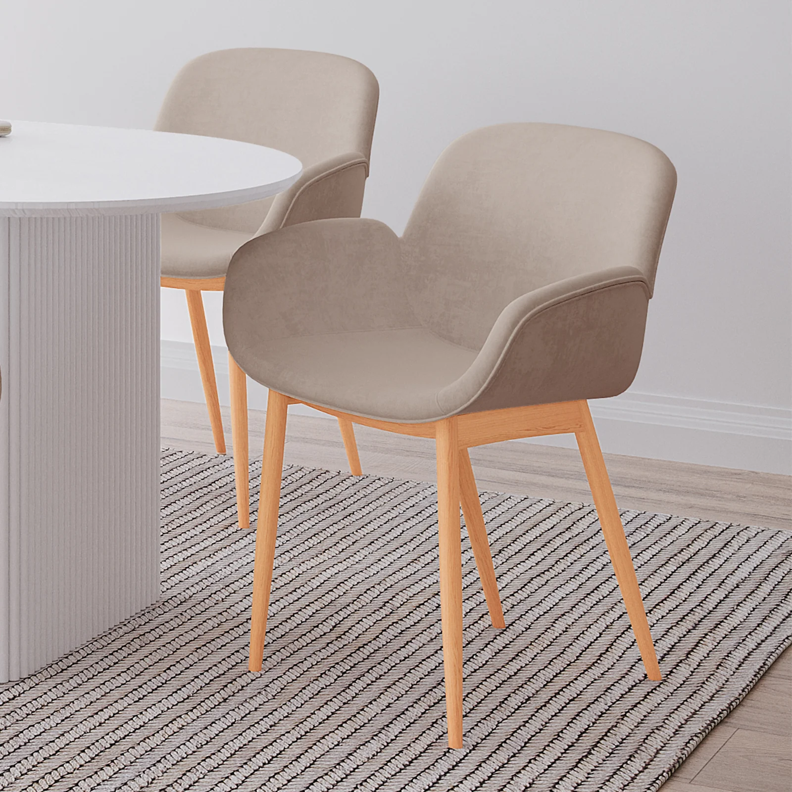 Fidelis Velvet Padded Dining Chairs Set of 2 in Warm Grey - Image 2