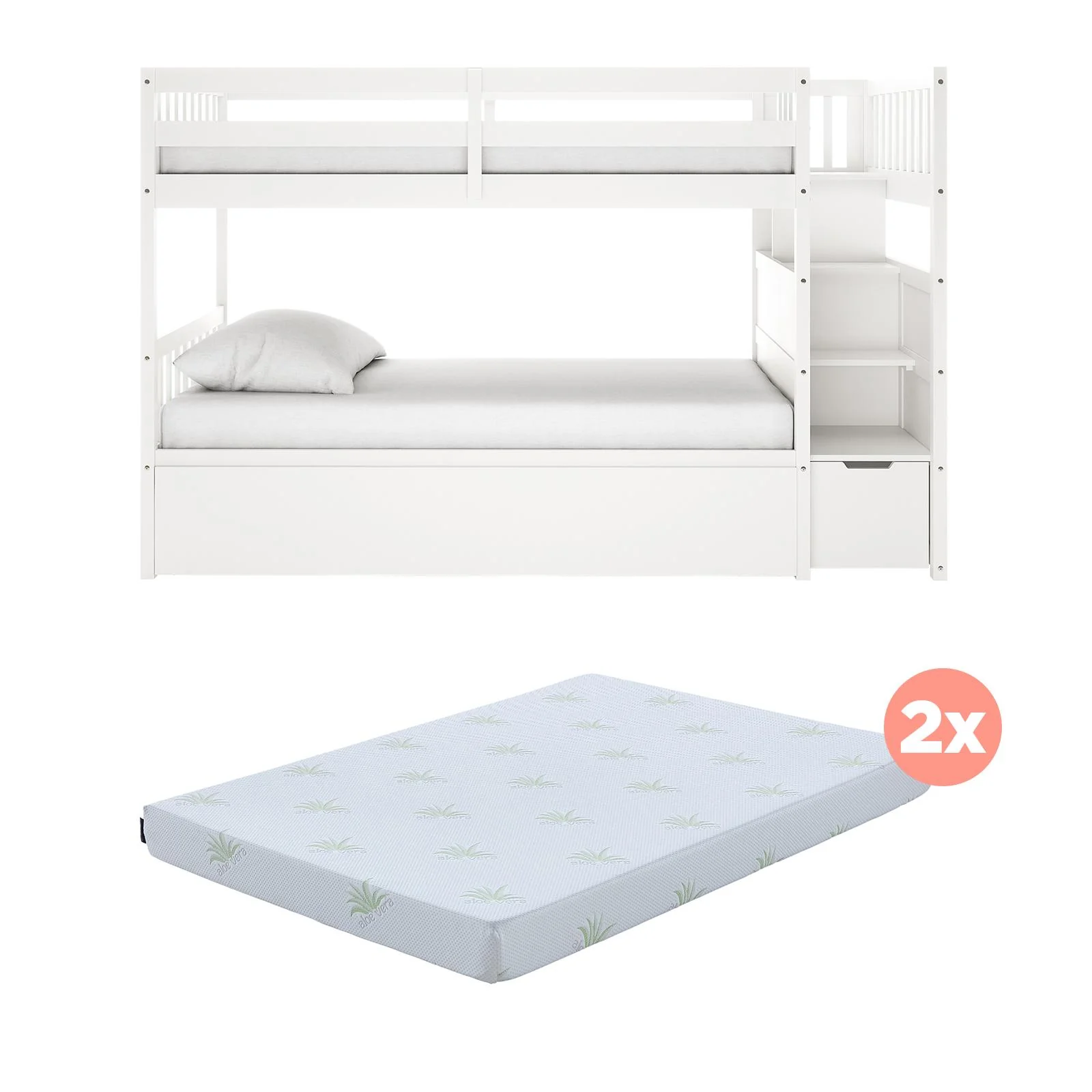 Flavia Timber Bunk Bed & Junior Mattress Package in White