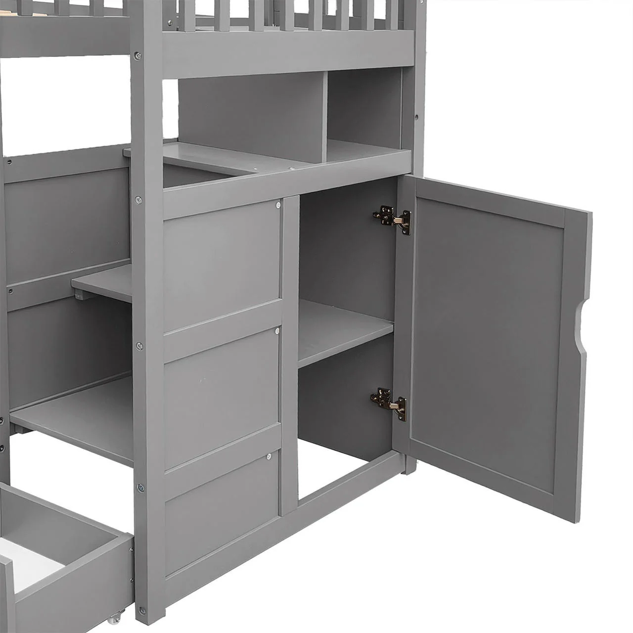 Flavia Solid Pine Wood Staircase Storage Bunk Bed in Grey - Image 8