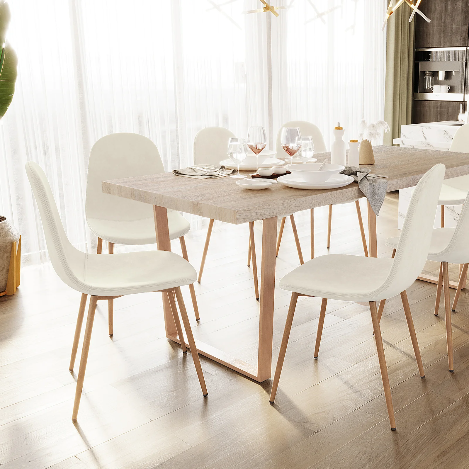 Florida Corduroy Fabric Dining Chairs Set of 4 in Sand - Image 2