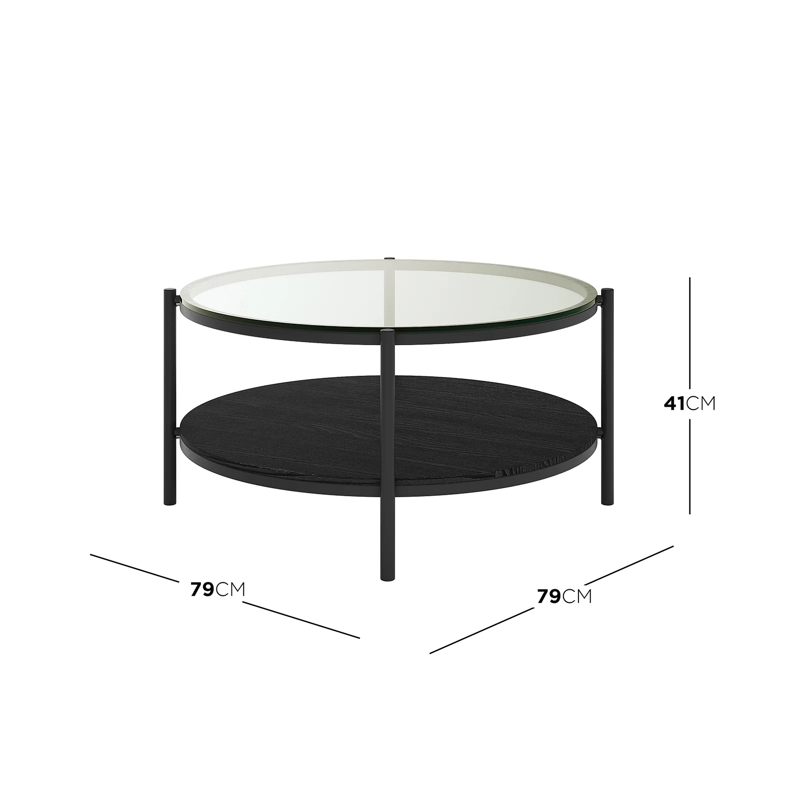 Frances 80cm Round Tempered Glass Coffee Table in Black - Image 3
