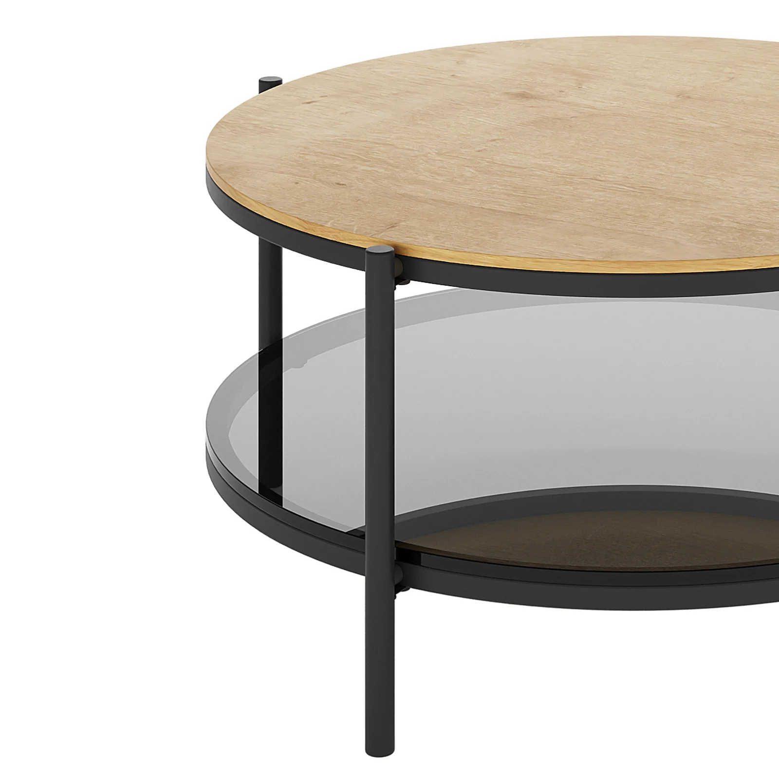 Frances 80cm Round Tempered Glass Coffee Table in Natural - Image 6