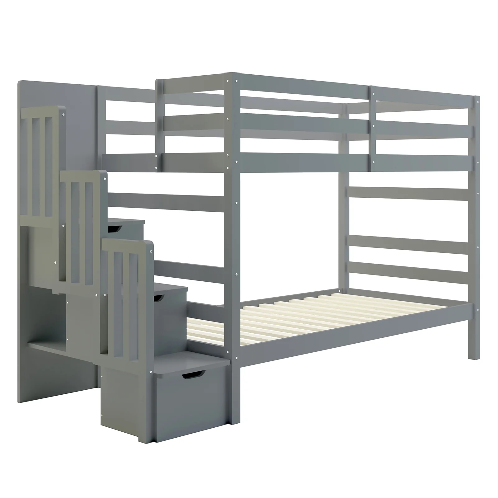 Galla Solid Pine Wood Staircase Storage Bunk Bed in Grey - Image 6