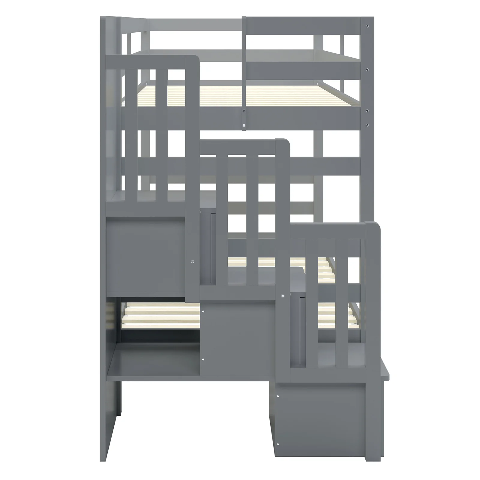 Galla Solid Pine Wood Staircase Storage Bunk Bed in Grey - Image 7