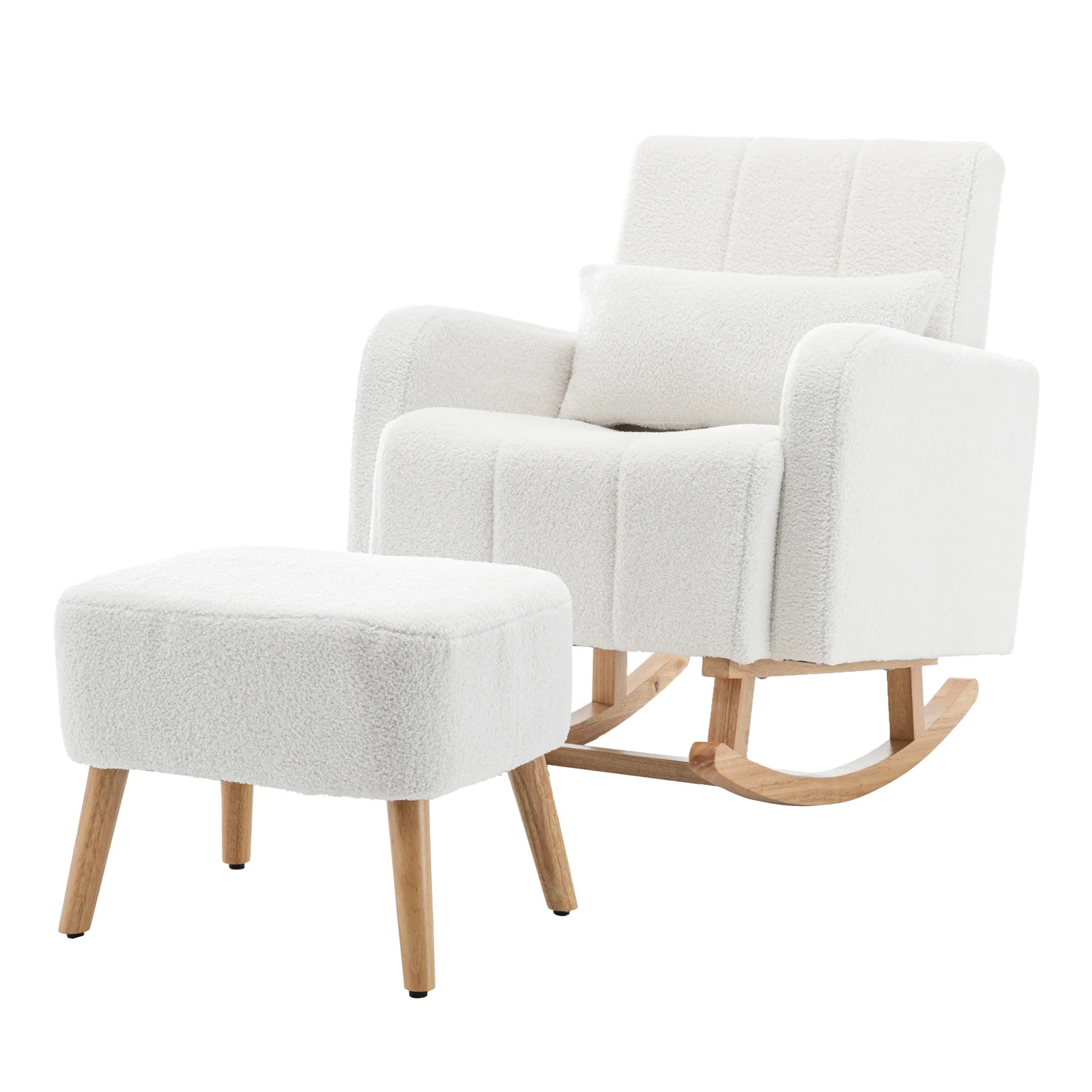 Gamila Boucle Rocking Chair with Ottoman in Cream White