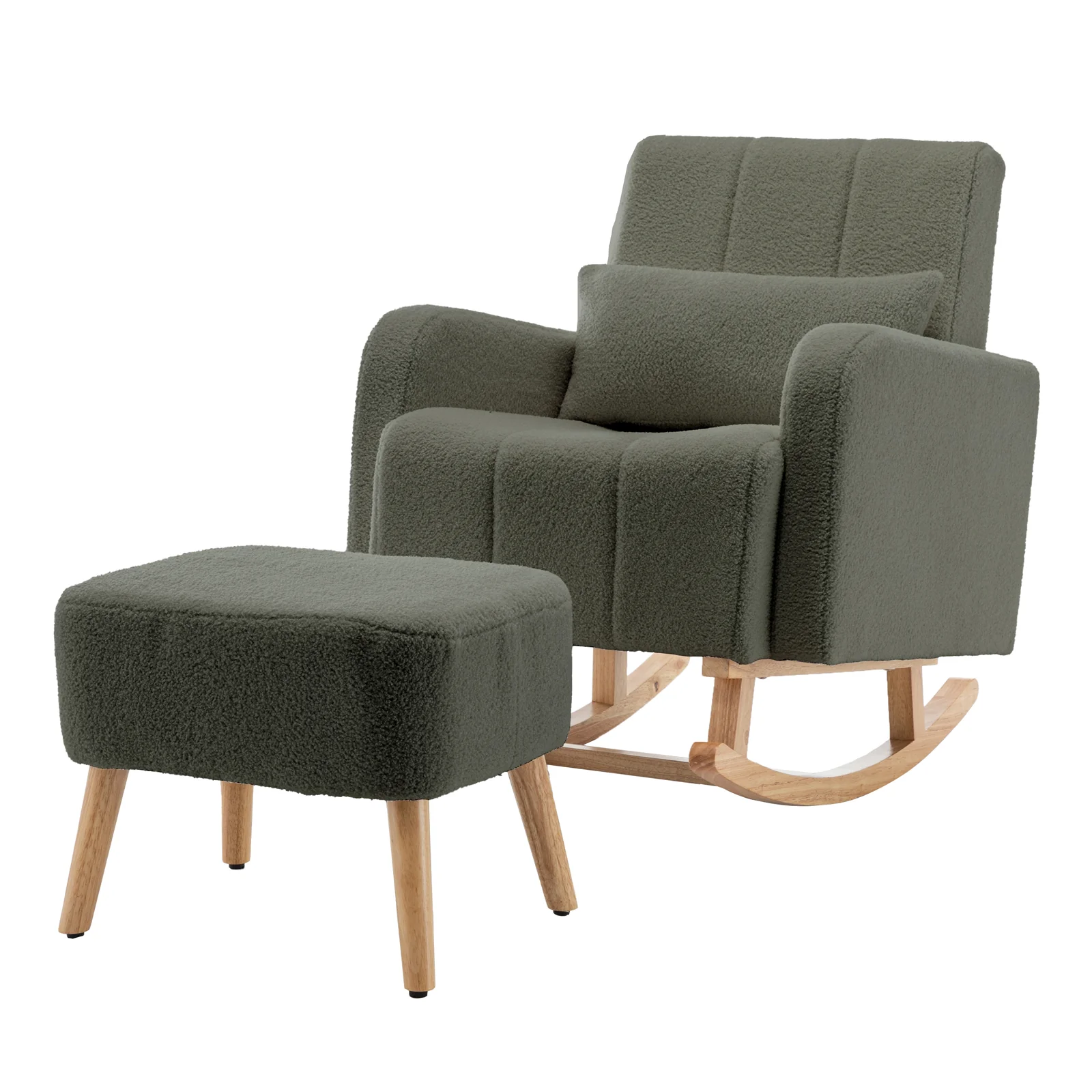 Gamila Boucle Rocking Chair with Ottoman in Green