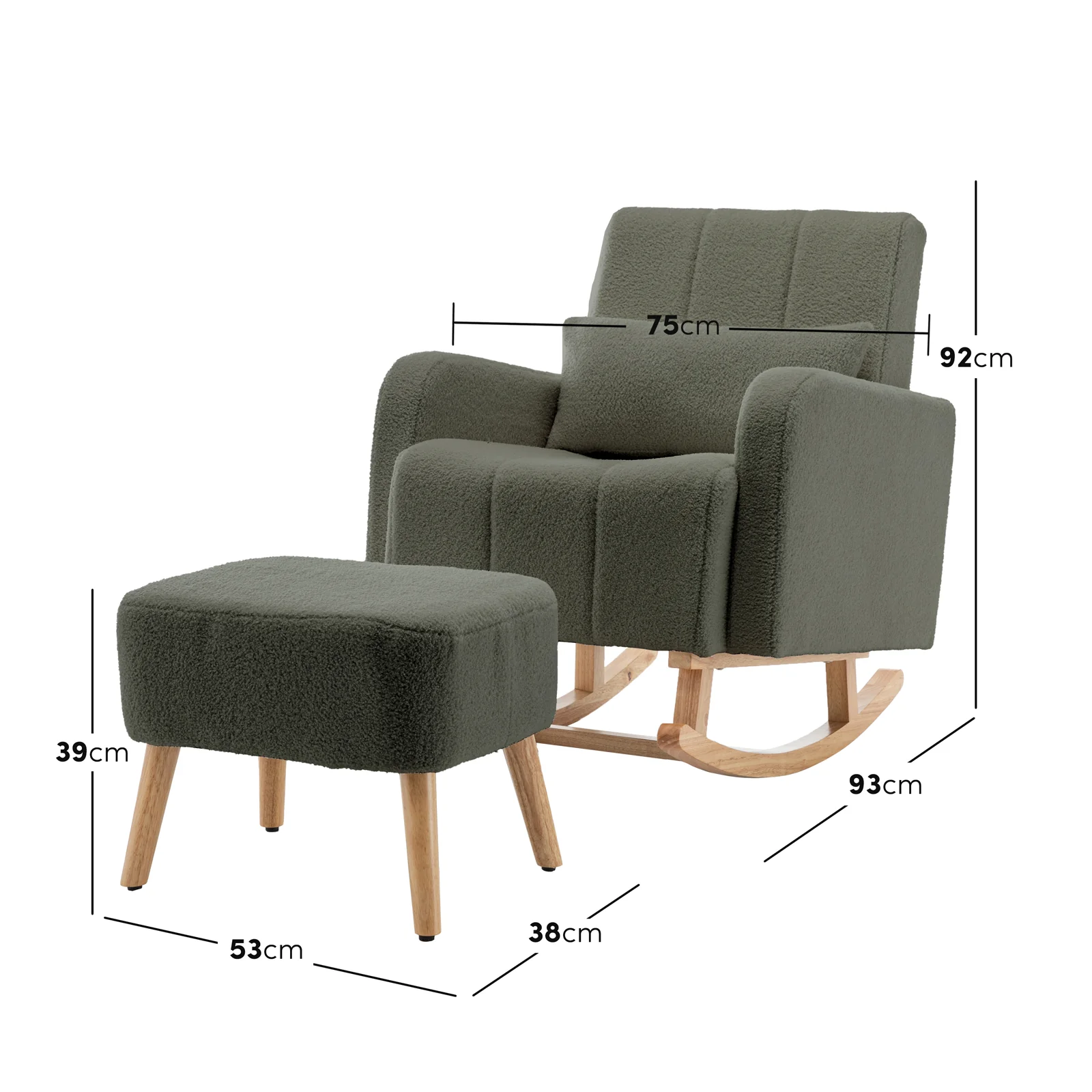 Gamila Boucle Rocking Chair with Ottoman in Green - Image 3