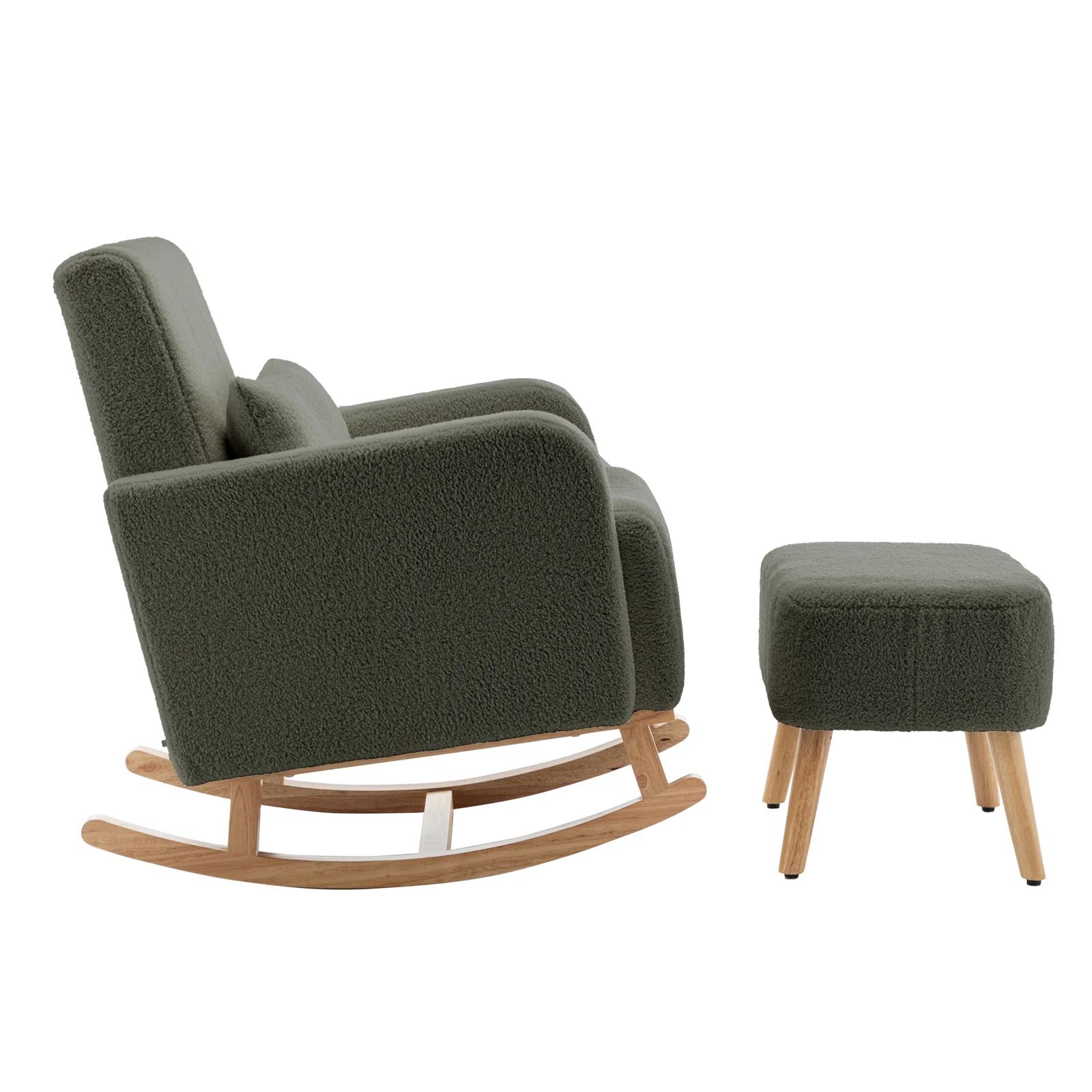 Gamila Boucle Rocking Chair with Ottoman in Green - Image 5