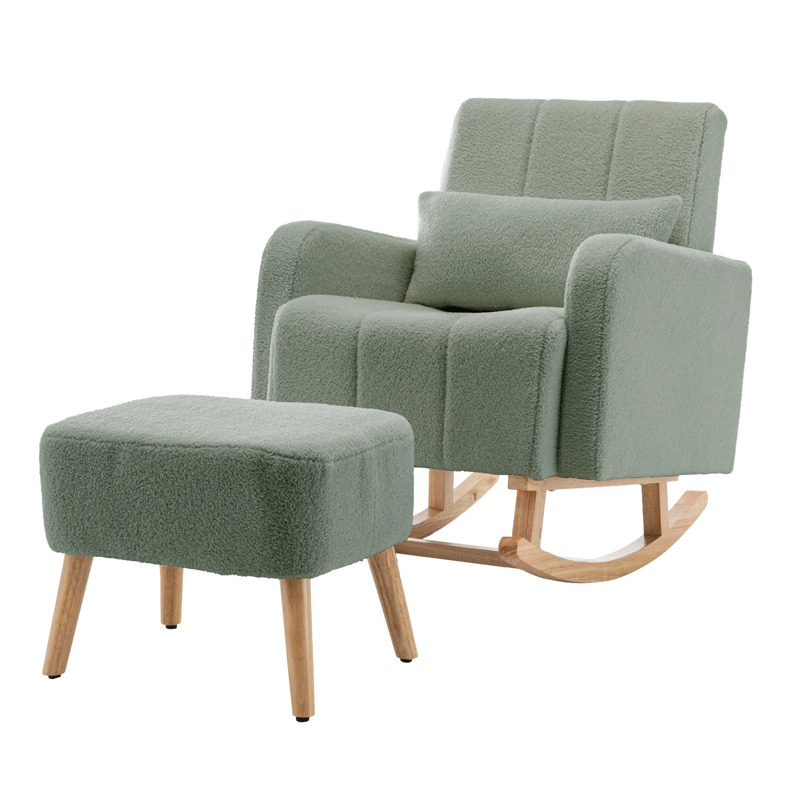 Gamila Boucle Rocking Chair with Ottoman in Mint Green