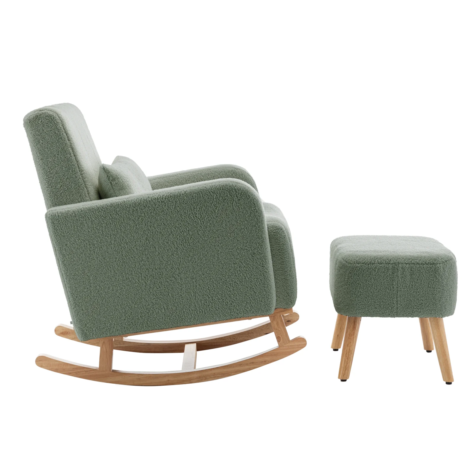 Gamila Boucle Rocking Chair with Ottoman in Mint Green - Image 5