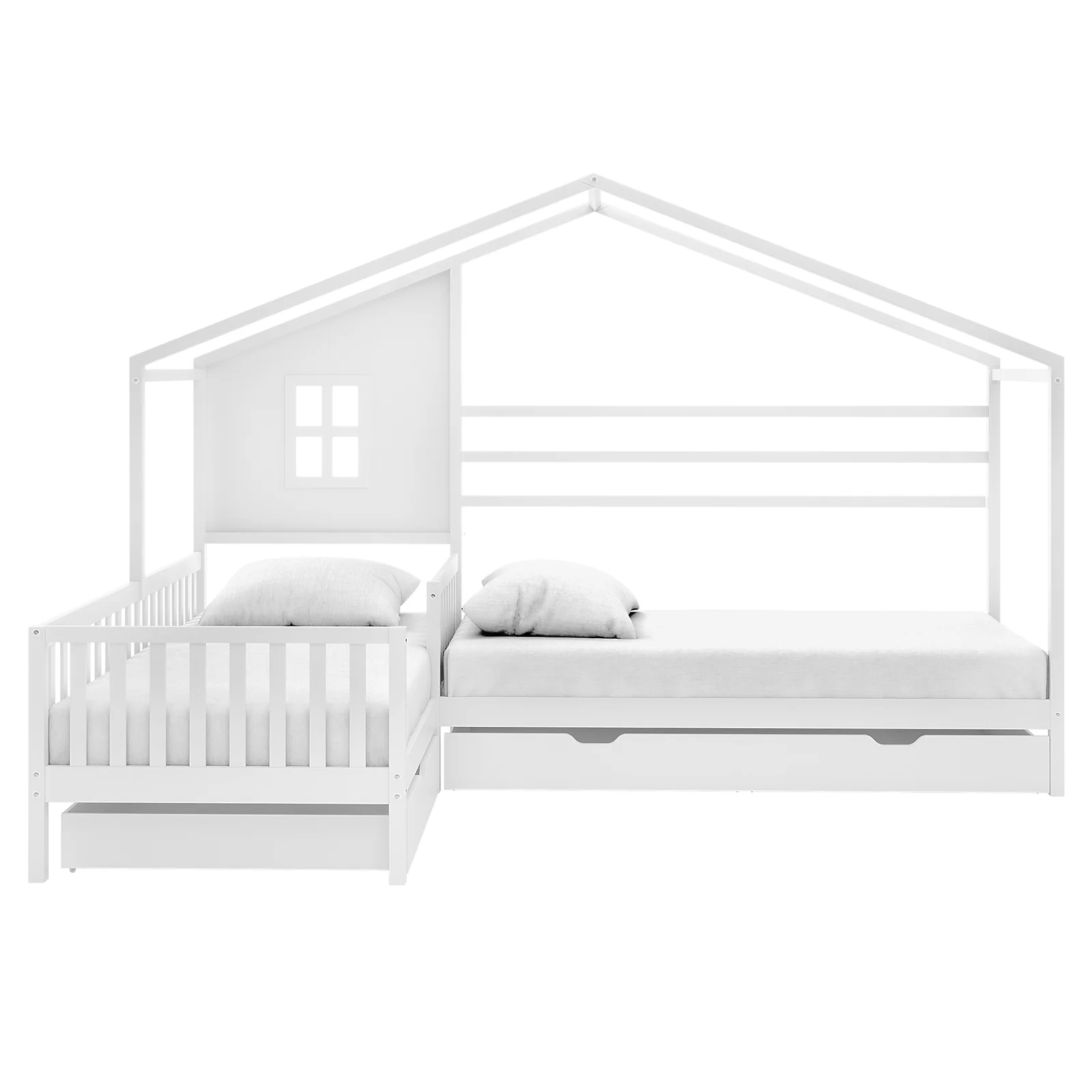 Gawler Kids House Solid Pine Bed with Drawers in White - Image 4
