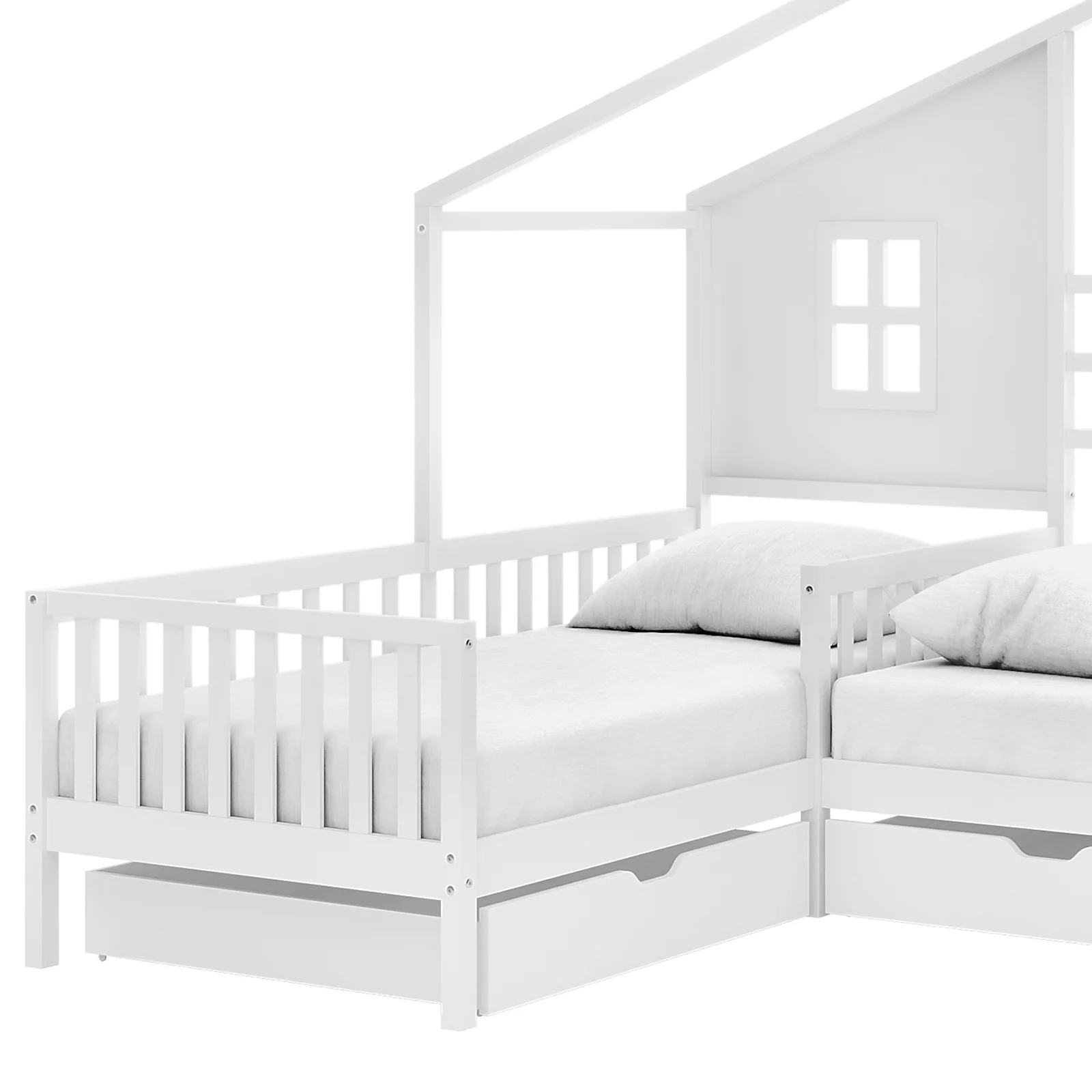 Gawler Kids House Solid Pine Bed with Drawers in White - Image 6