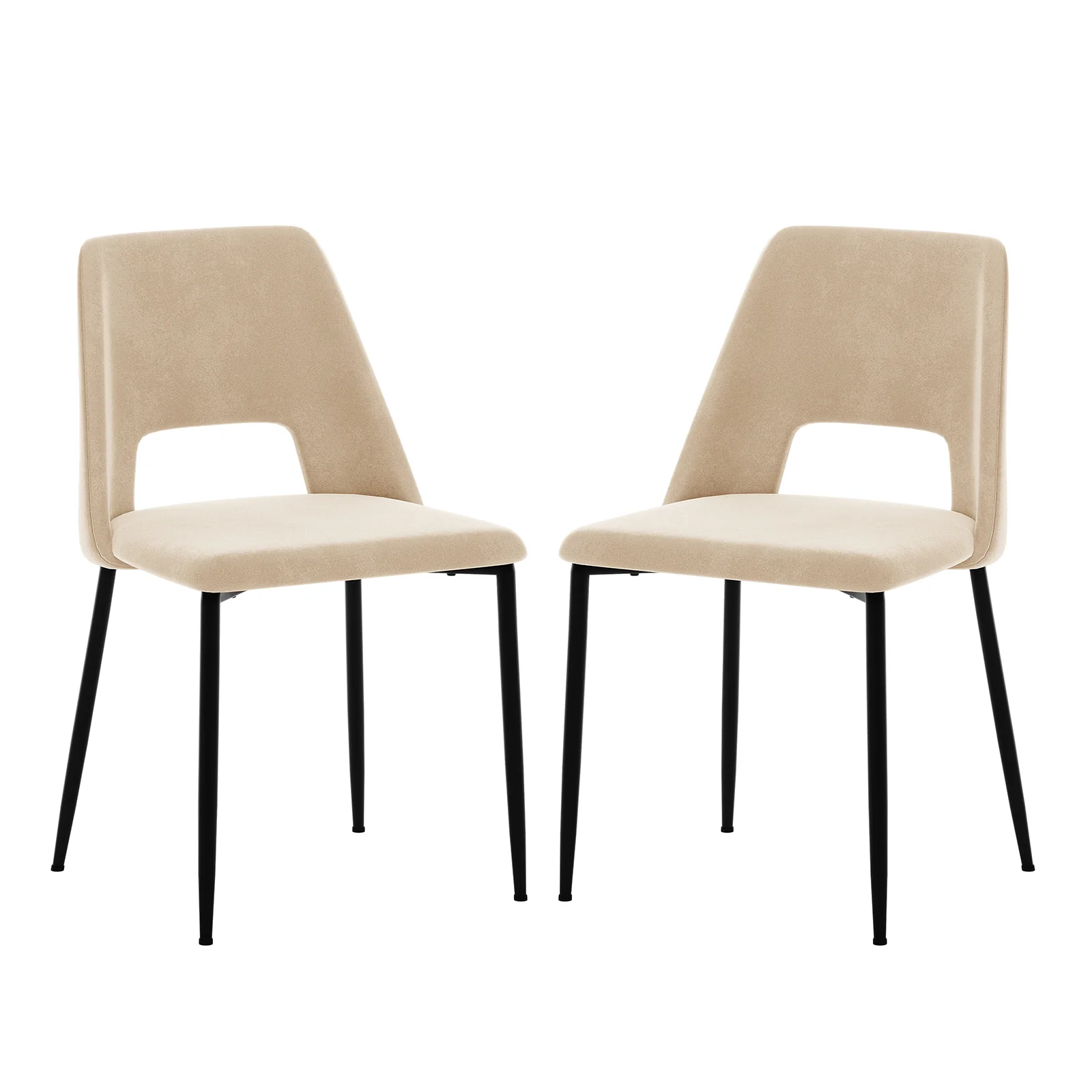 Geena High Back Velvet Dining Chair Set of 2 in Oatmeal