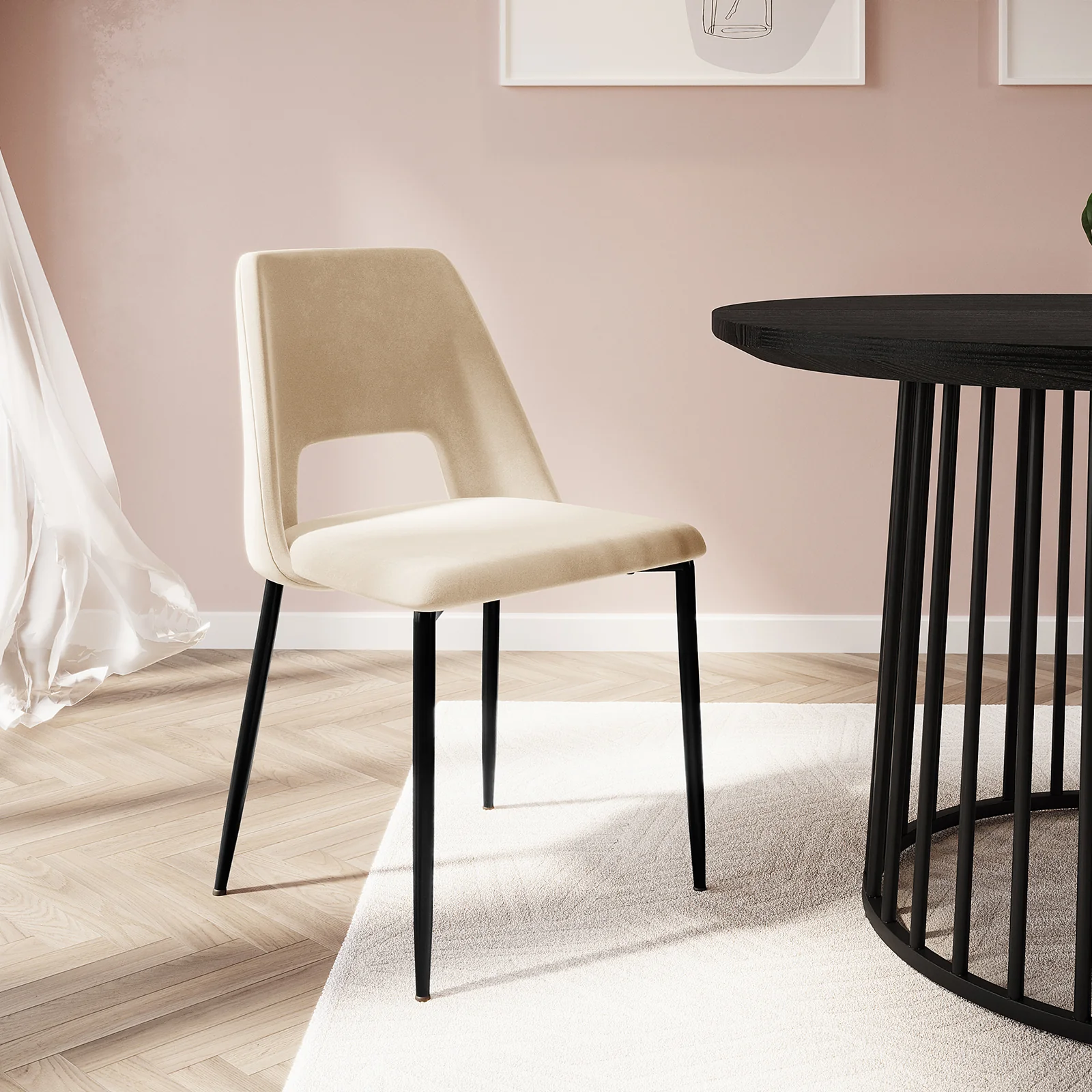 Geena High Back Velvet Dining Chair Set of 2 in Oatmeal - Image 2