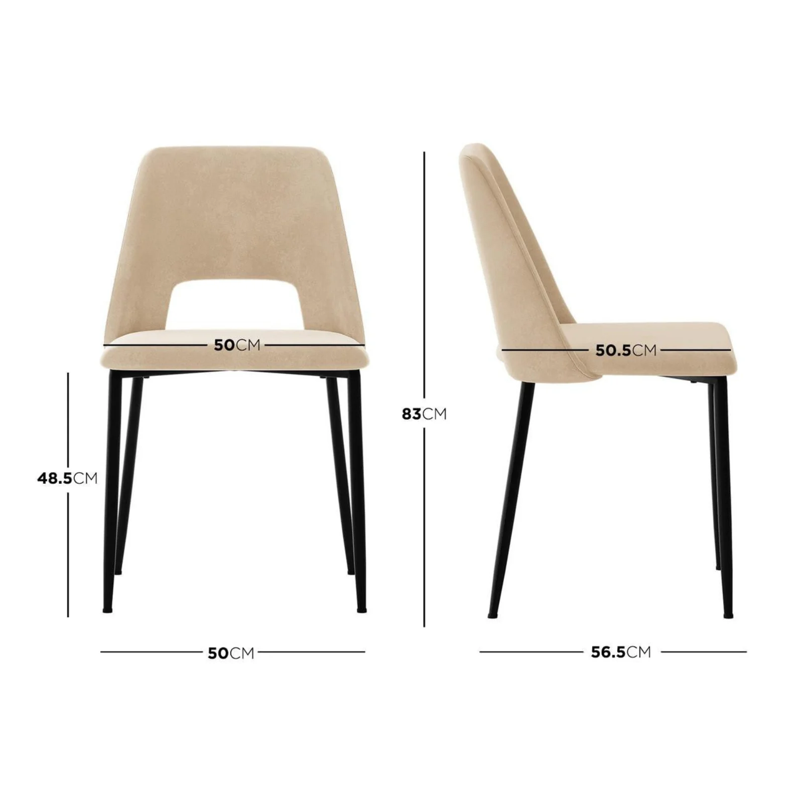 Geena High Back Velvet Dining Chair Set of 2 in Oatmeal - Image 3