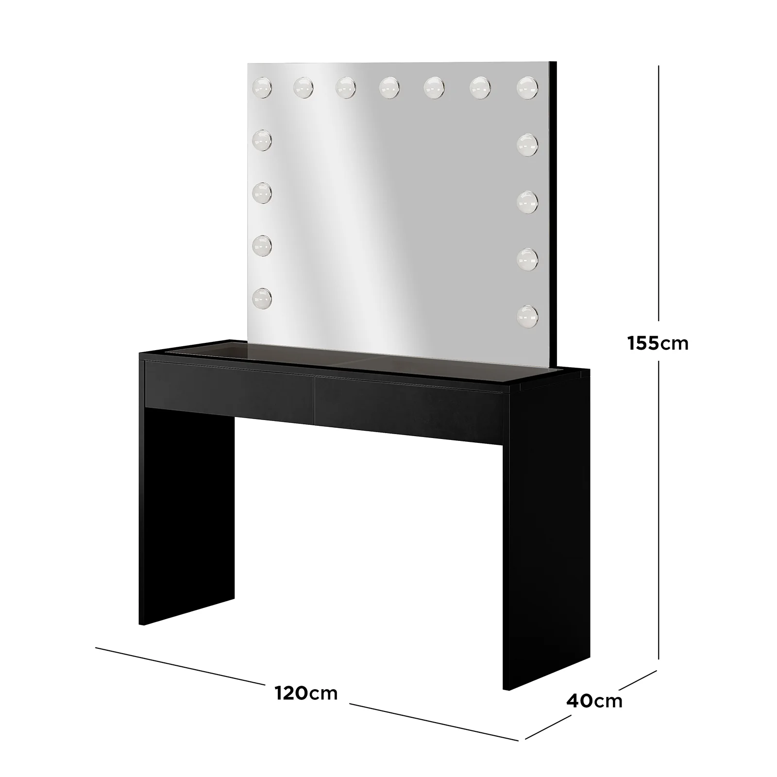 Gianna Hollywood LED Mirror Dressing Table in Black - Image 3