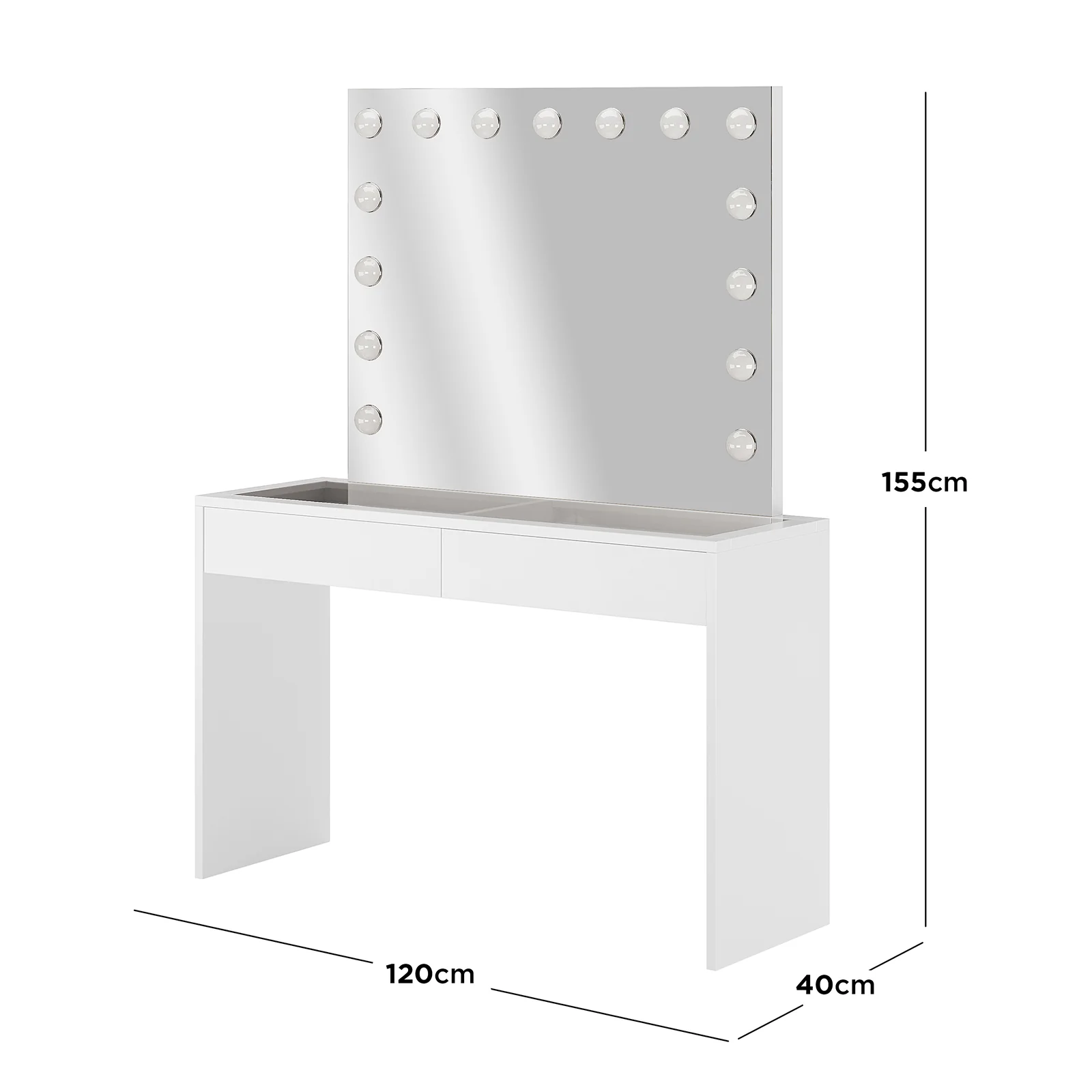 Gianna Hollywood LED Mirror Dressing Table in White - Image 3