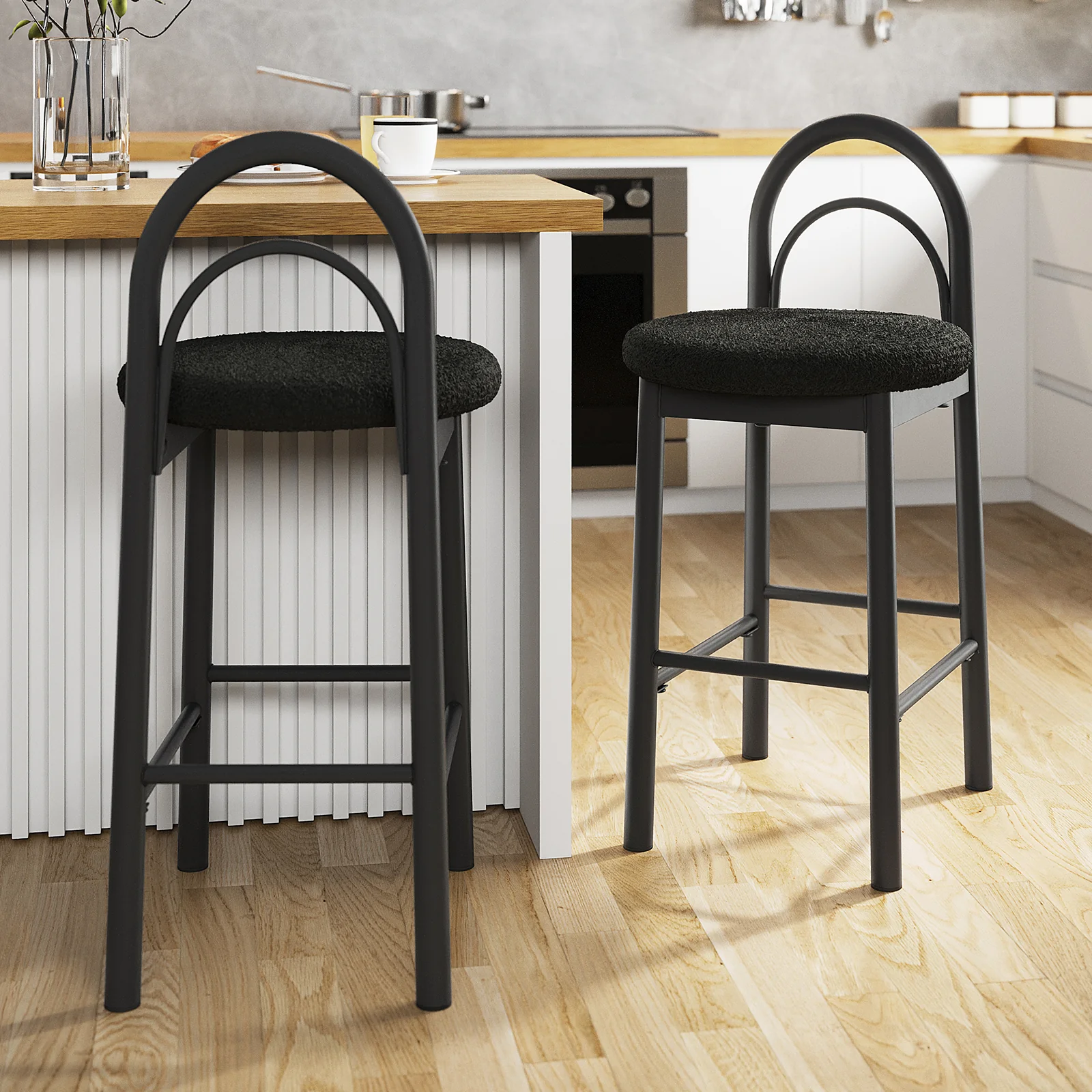 Gilles Boucle Arched Bar Stools Set of 2 in Black - Image 2