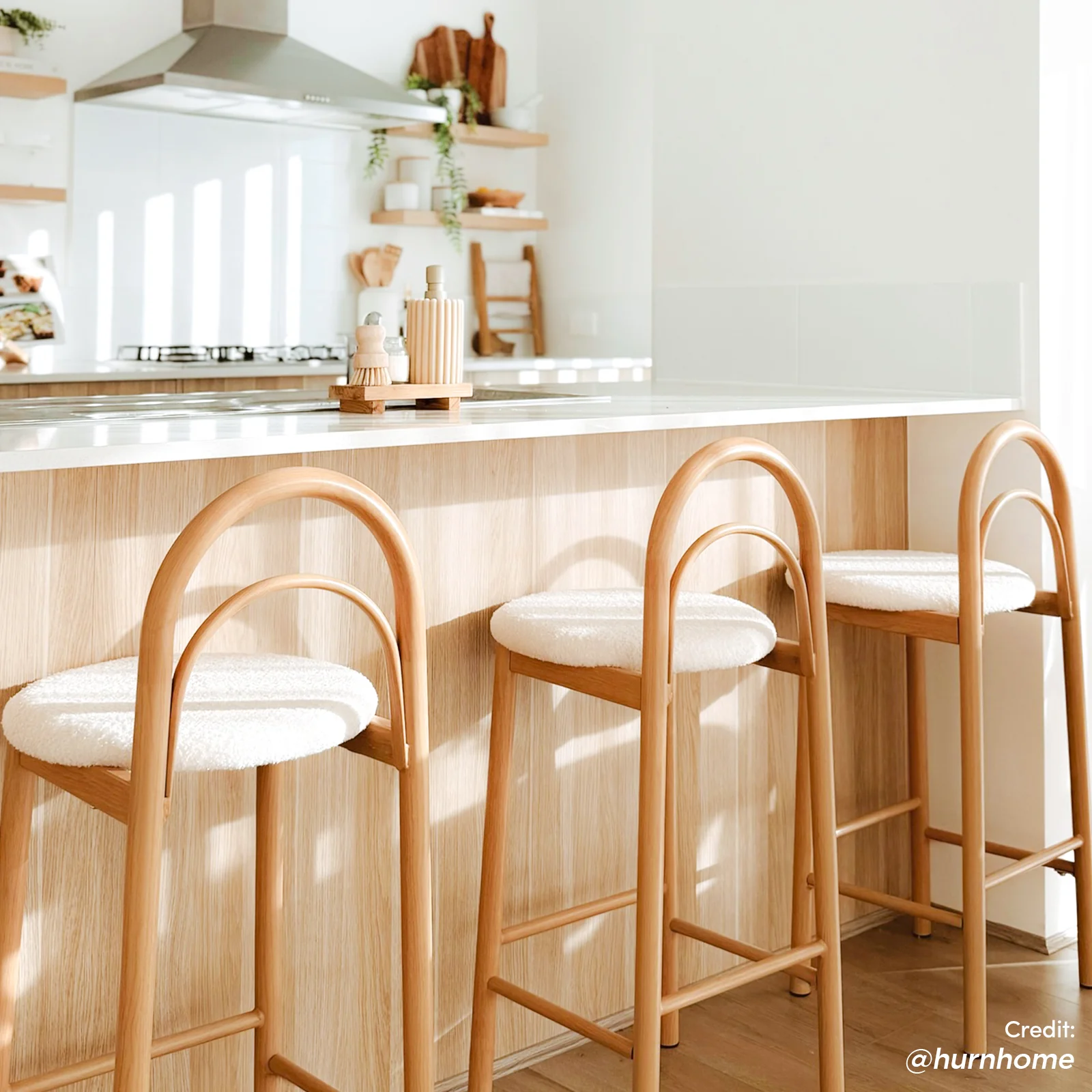 Gilles Boucle Arched Bar Stools Set of 2 in Cream White - Image 2