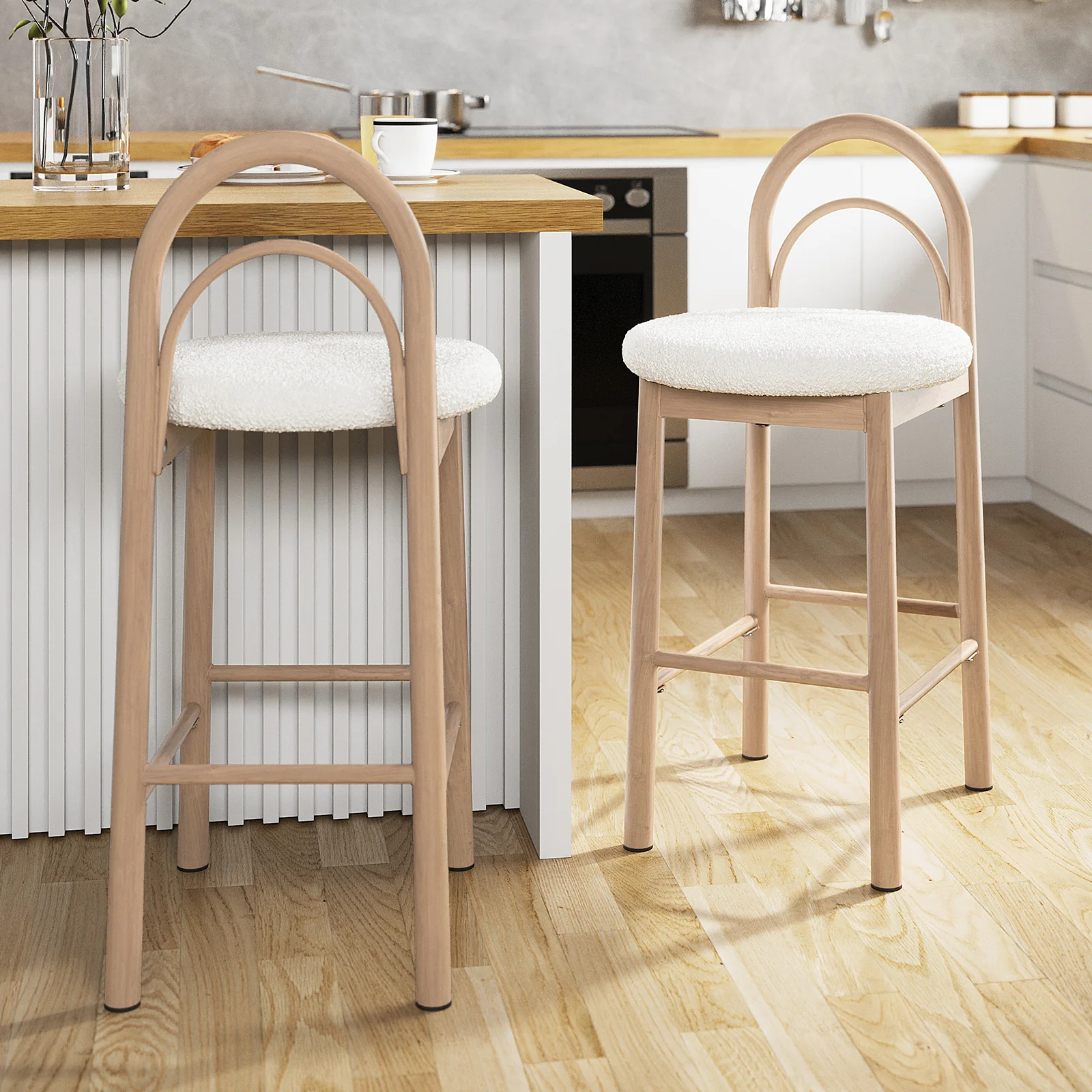 Gilles Boucle Arched Bar Stools Set of 2 in Cream White - Image 5