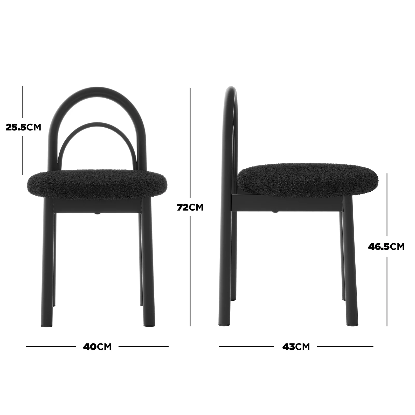Gilles Boucle Arched Dining Chairs Set of 2 in Black - Image 3
