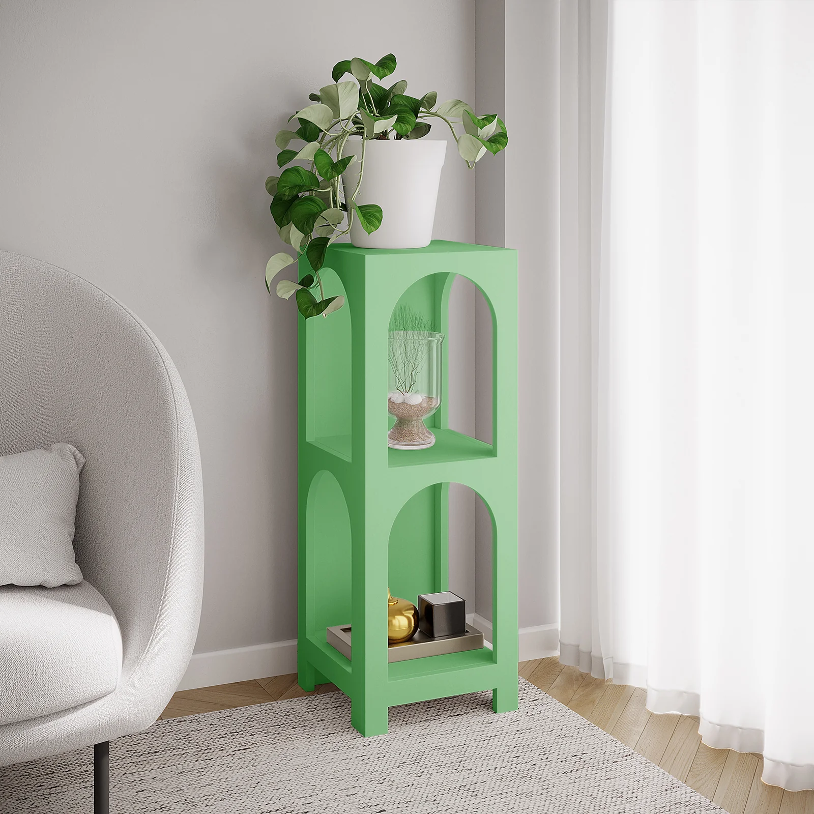 Giltbert 100cm 2 Tier Arch Storage Side Shelf in Mint Green - Image 2