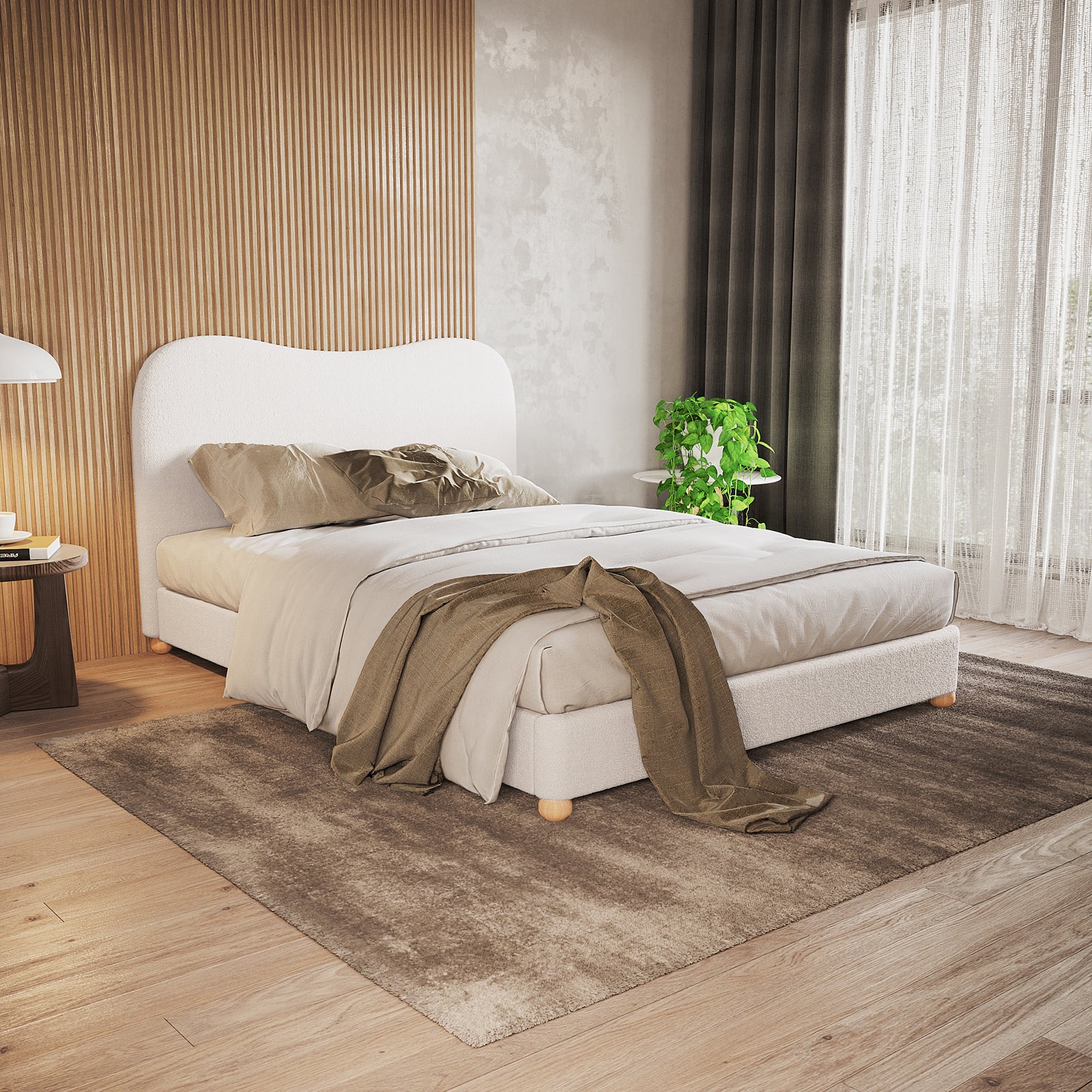 Ginnie Double Curved Boucle Cloud Bed Frame in Cream White - Image 2