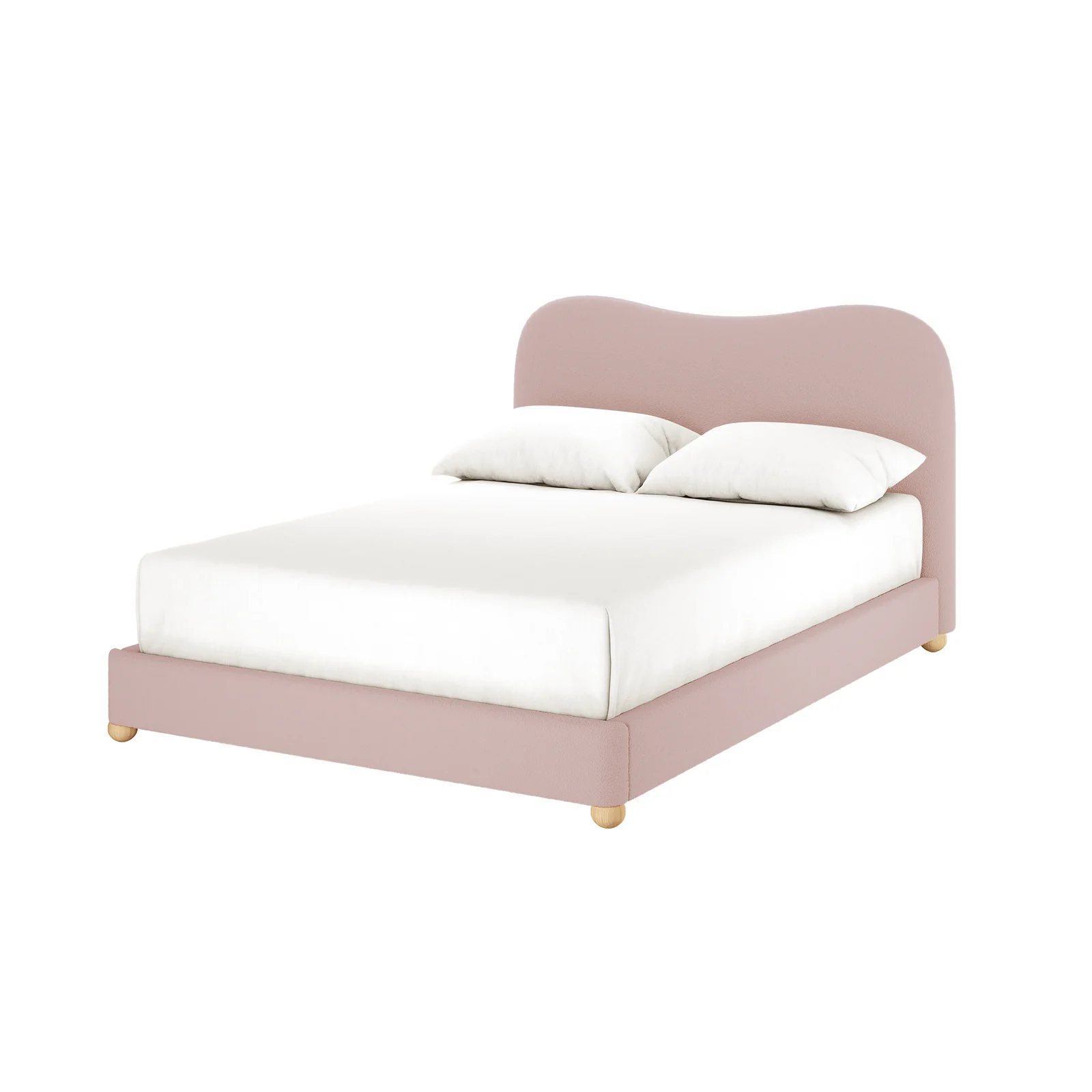 Ginnie Double Curved Boucle Cloud Bed Frame in Pink