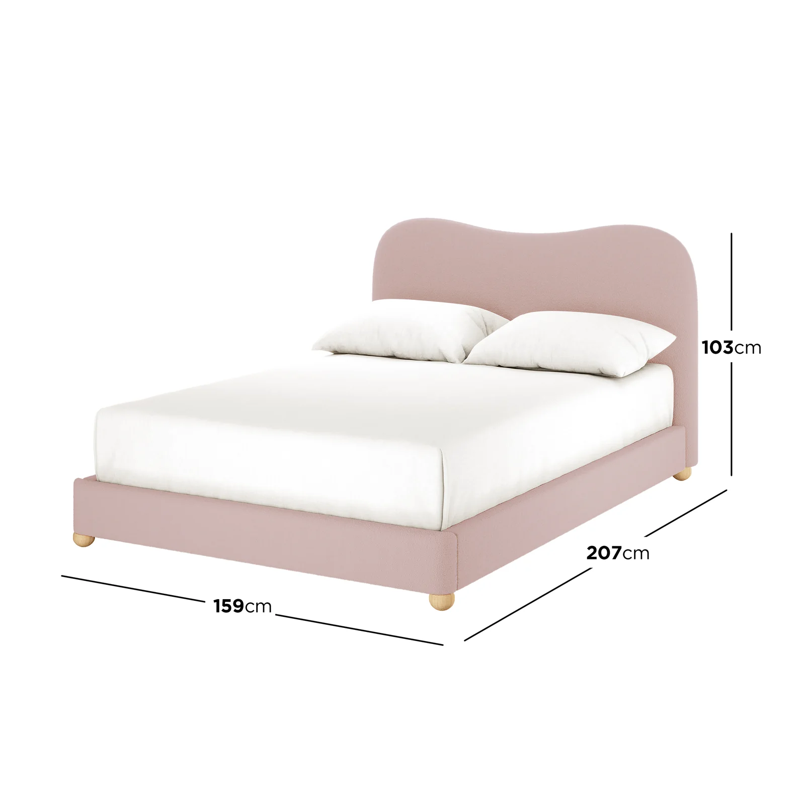 Ginnie Double Curved Boucle Cloud Bed Frame in Pink - Image 3