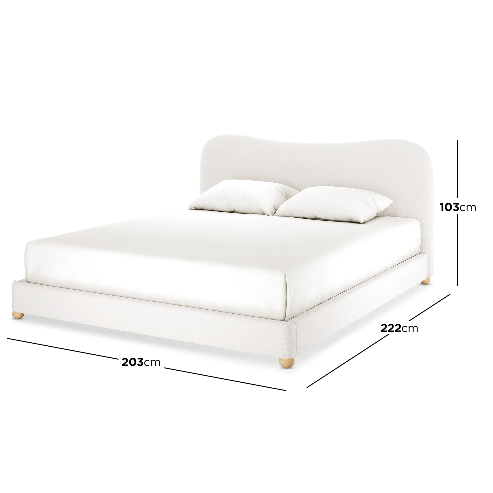 Ginnie King Curved Boucle Cloud Bed Frame in Cream White - Image 7