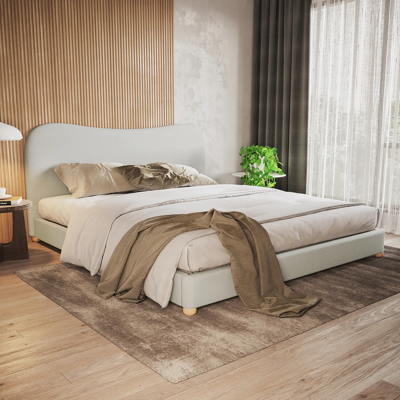 Ginnie King Curved Linen Cloud Bed Frame in Grey - Image 2